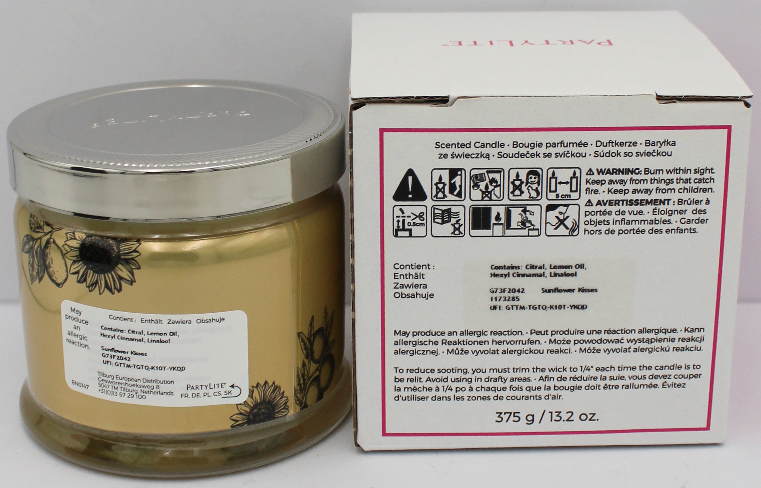 PARTYLITE SUNFLOWER KISSES 3-WICK JAR CANDLE 13.2oz