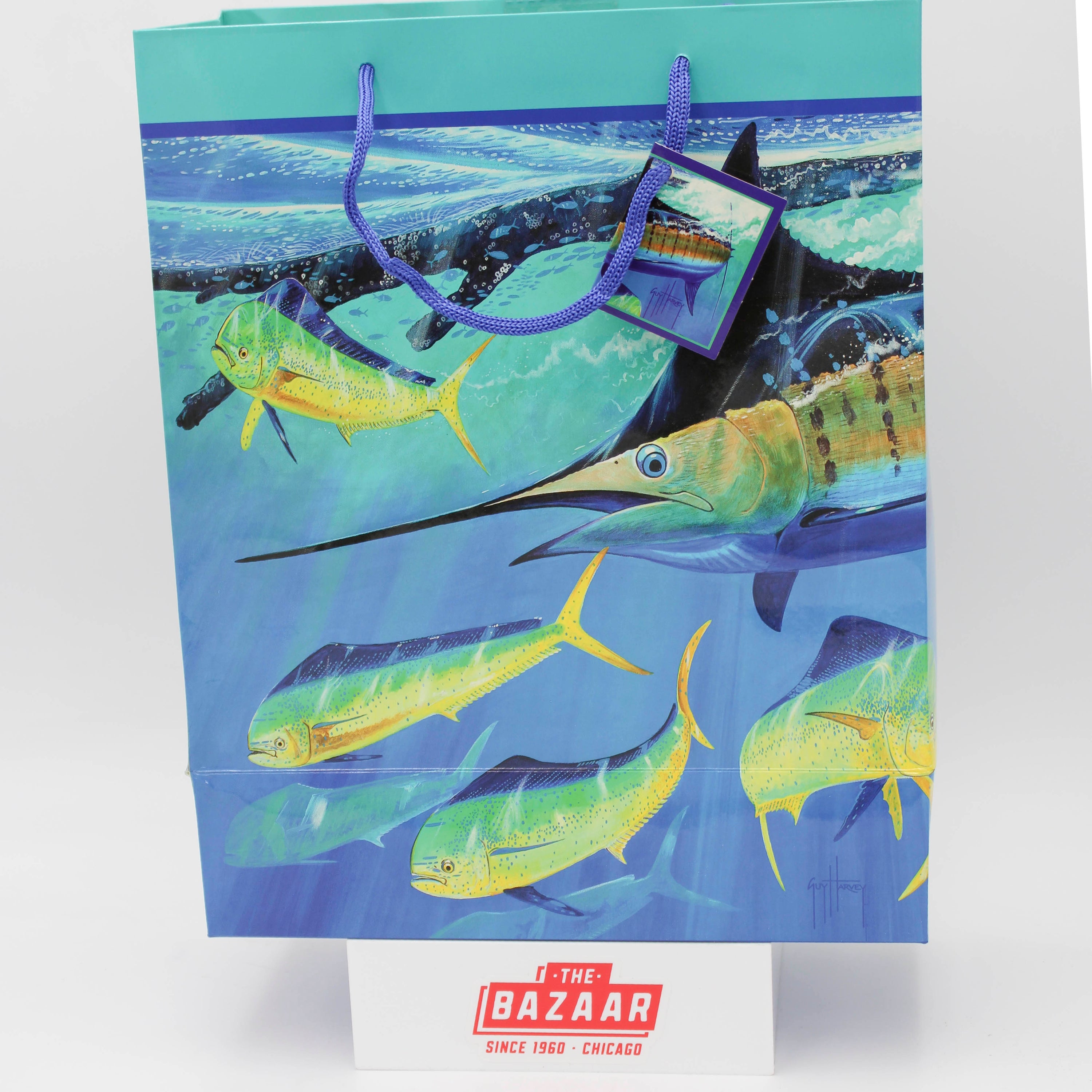 GUY HARVEY MEDIUM GIFT BAG 10" X 5" X 12" - MARLIN/DORADO