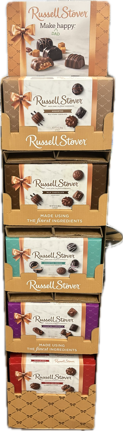 RUSSELL STOVER  ASSORTED BOXED CHOCOLATES FLOORSTAND (40 Boxes per Floorstand)   Best By 9/1/2025