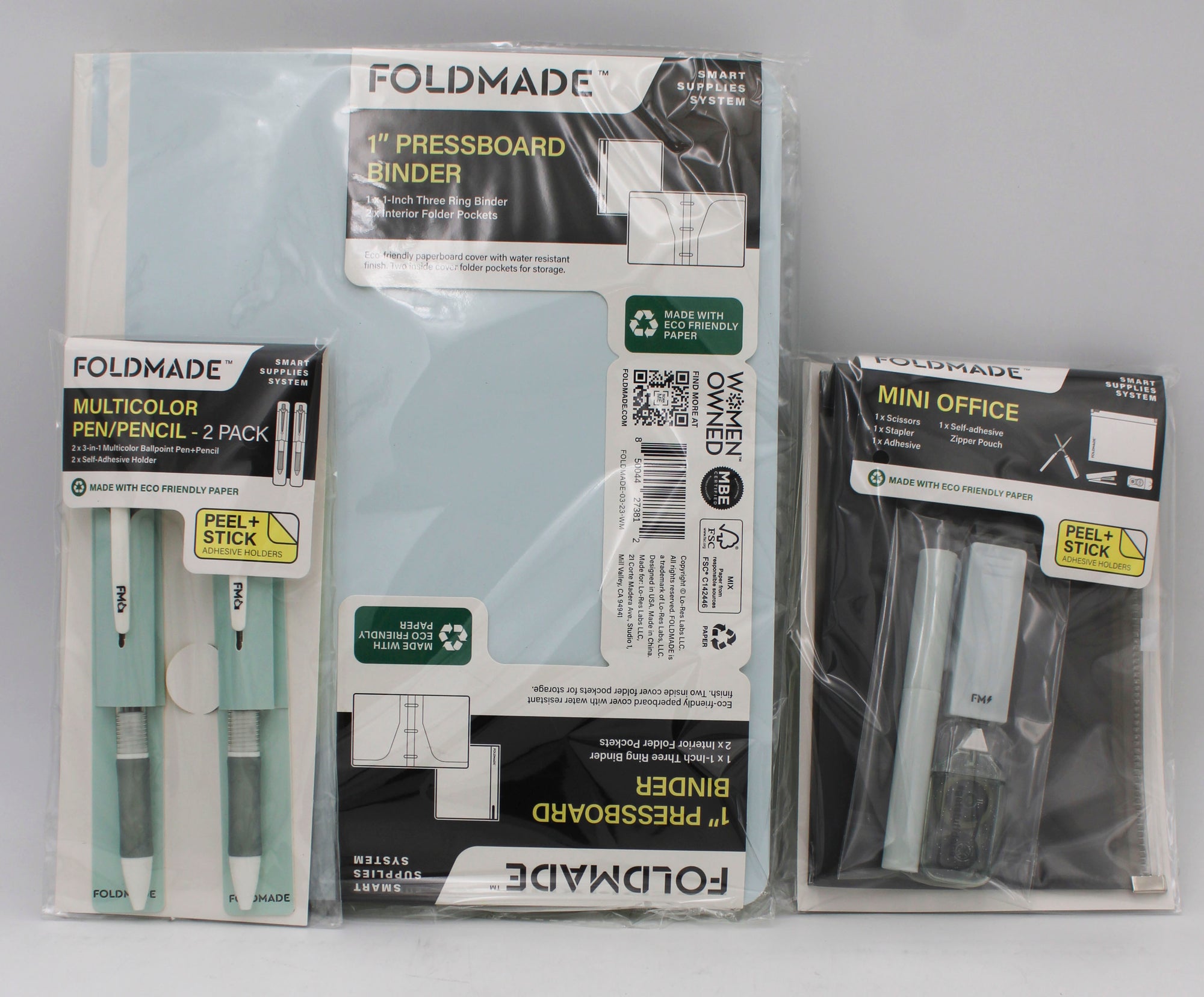 1" PRESSBOARD BINDER  W/2pc OFFICE SET - GREY