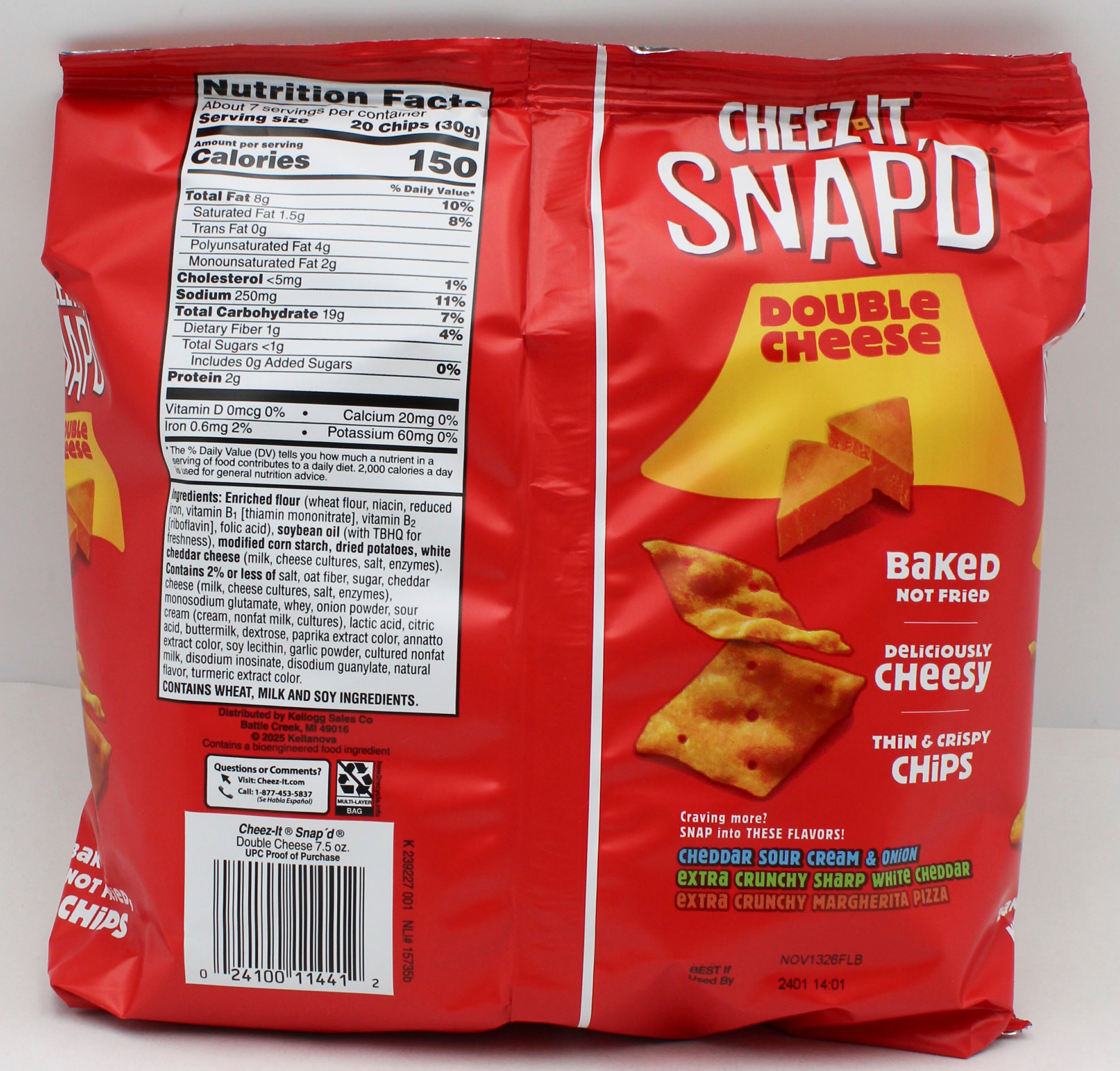 CHEEZ-IT SNAP'D DOUBLE CHEESE CRACKER 7.5 Oz BB 11/21/26