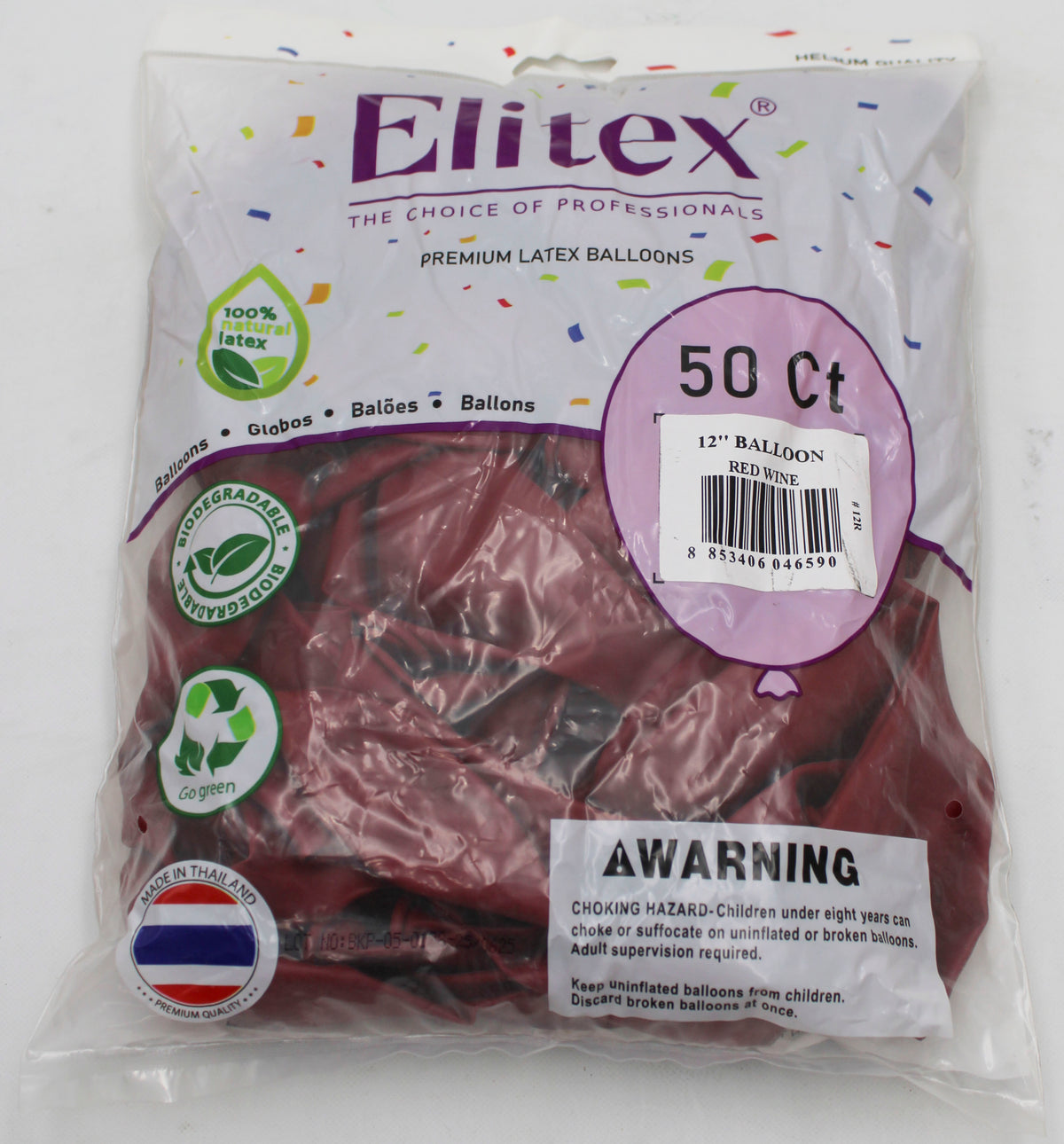 ELITEX 12" RED WINE ROUND BALLOON, 50 PACK
