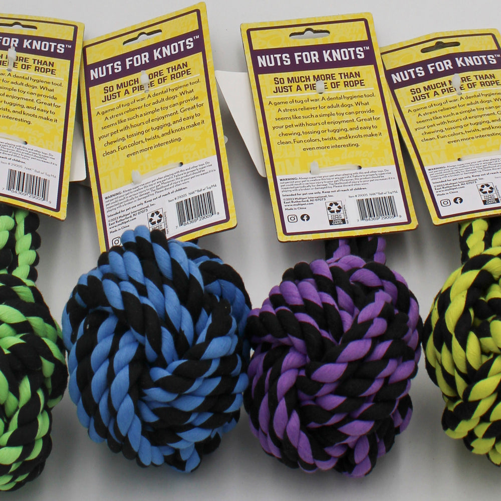 MULTIPET ROPE BALL WITH TUG DOG TOY - 4"