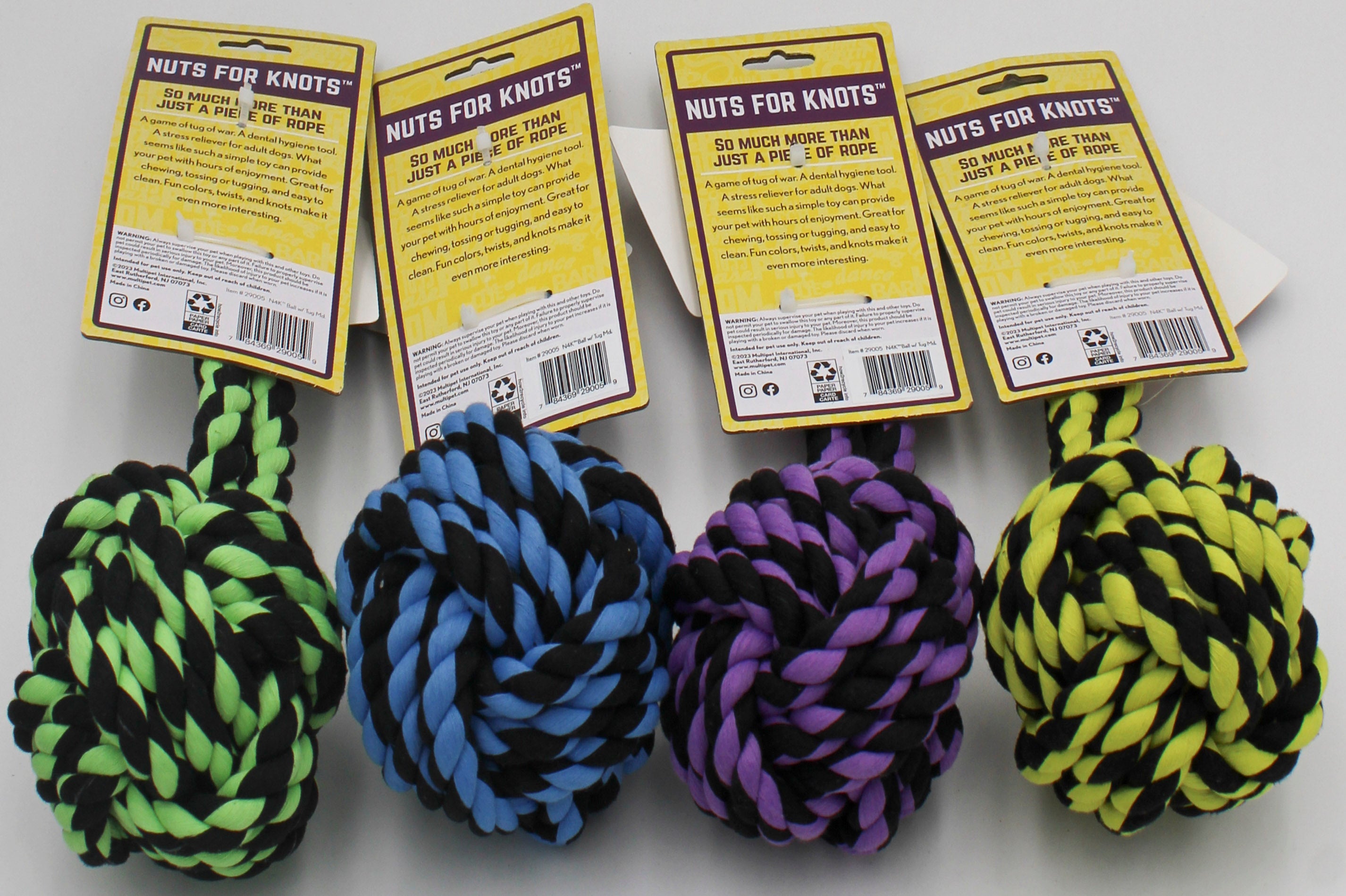 MULTIPET ROPE BALL WITH TUG DOG TOY - 4"