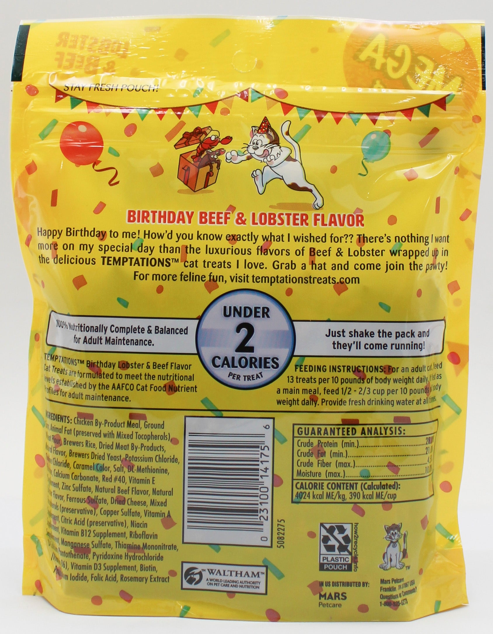 TEMPTATIONS BIRTHDAY LOBSTER & BEEF FLAVOR CRUNCHY & SOFT CAT TREATS 6.3 OZ BB 05/2027