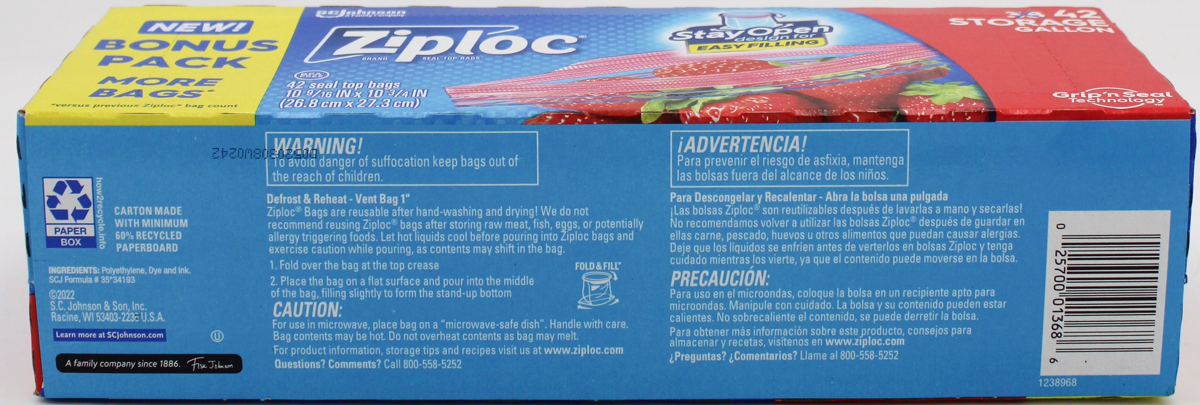 SP ZIPLOC BAG STORAGE 42CT GALLON