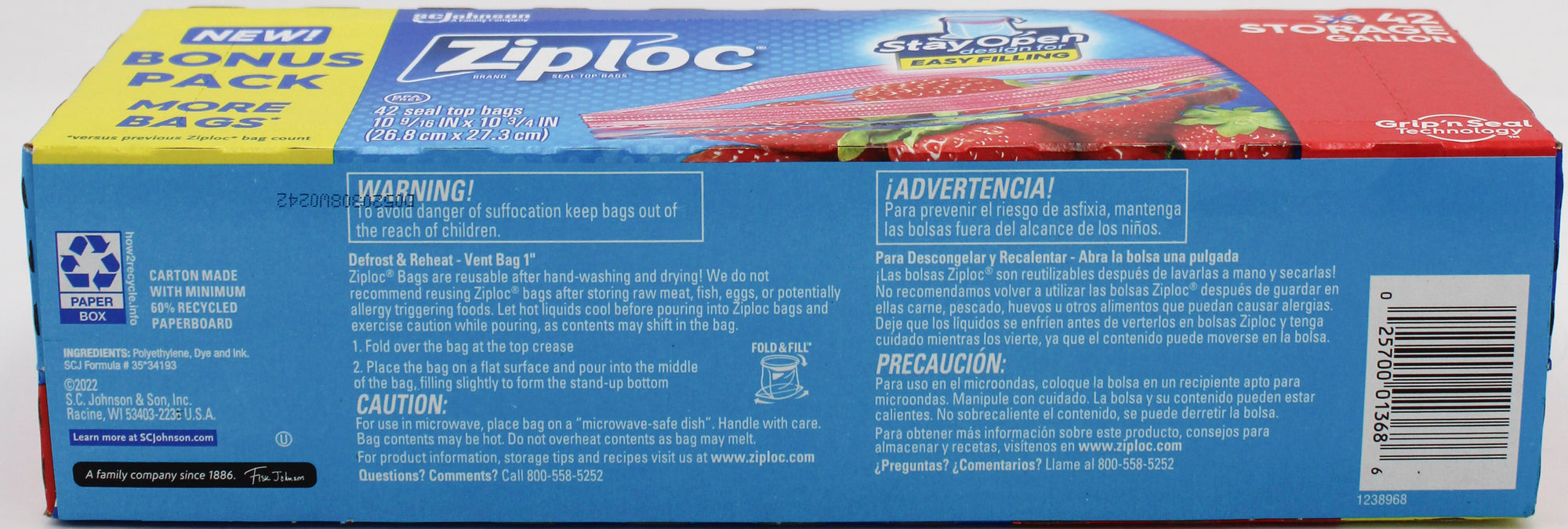 SP ZIPLOC BAG STORAGE 42CT GALLON
