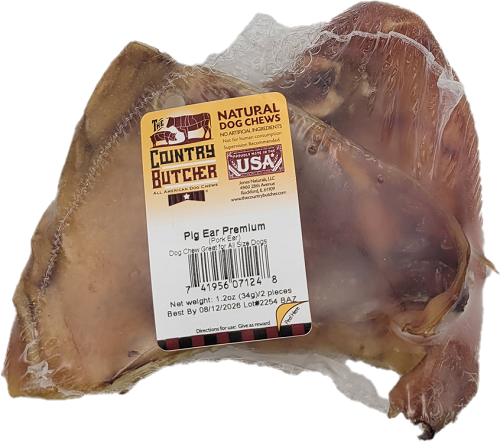 THE COUNTRY BUTCHER NATURAL DOG CHEWS PIG 2CT EARS PREMIUM 1.2oz BB 12/2/26