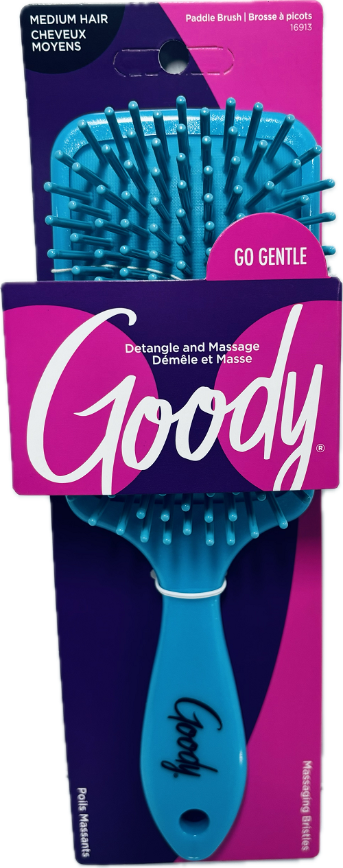 GOODY PADDLE BRUSH MEDIUM HAIR GO GENTLE MASSAGING BRISTLES AQUA NI