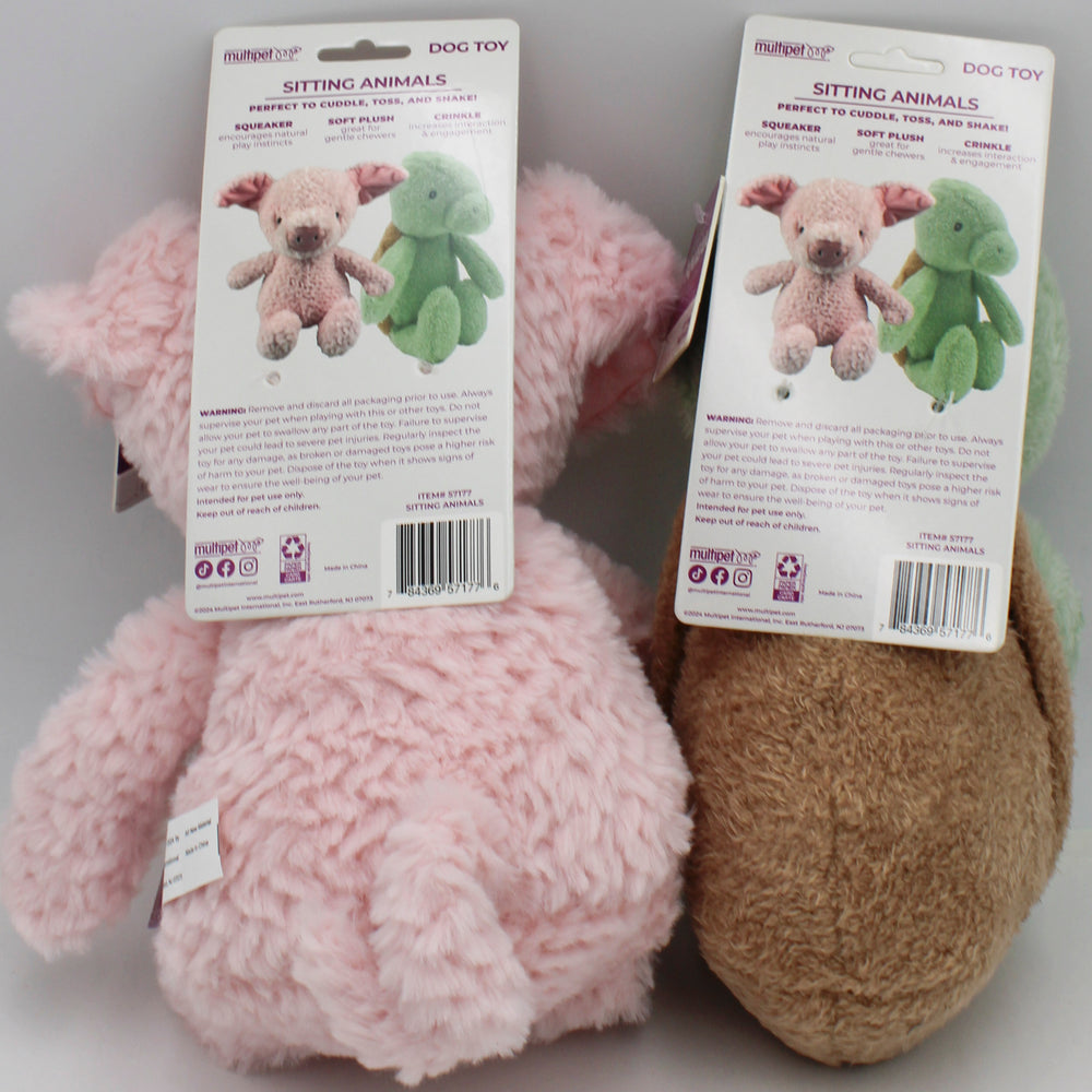 MULTIPET SITTING PIG & TURTLE DOG TOY - 12"