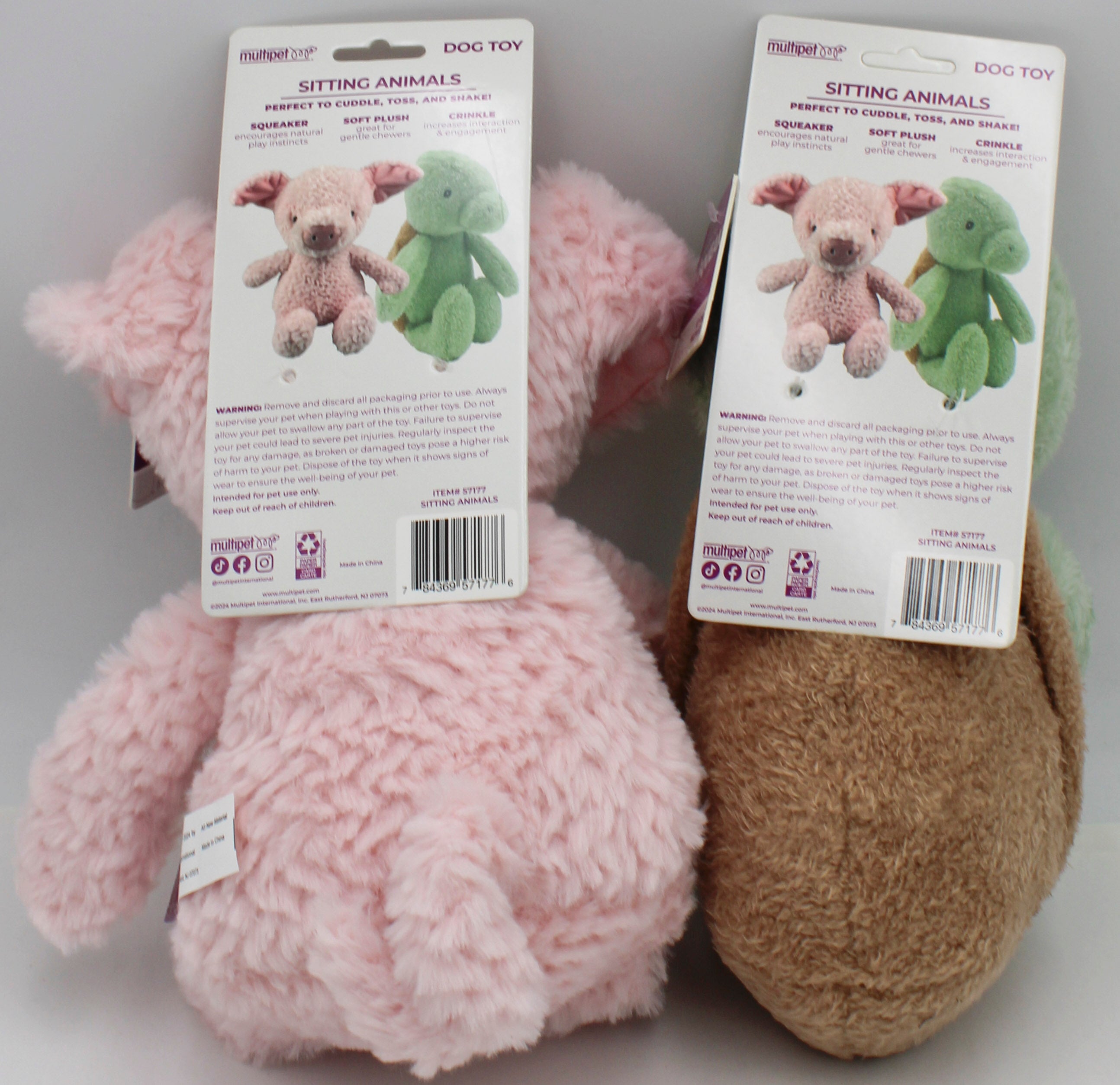 MULTIPET SITTING PIG & TURTLE DOG TOY - 12"