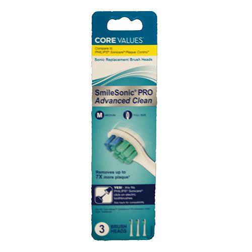 CORE VALUES TOOTHBRUSH HEADS 3CT-MEDIUM (FITS PHILIPS SONICARE)