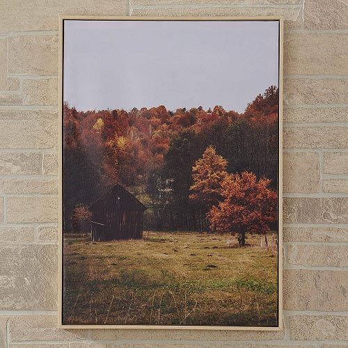 HOUSE IN FALL TREES FRAMED CANVAS PRINT 19.5"L x 27.5"H x 1.25"D