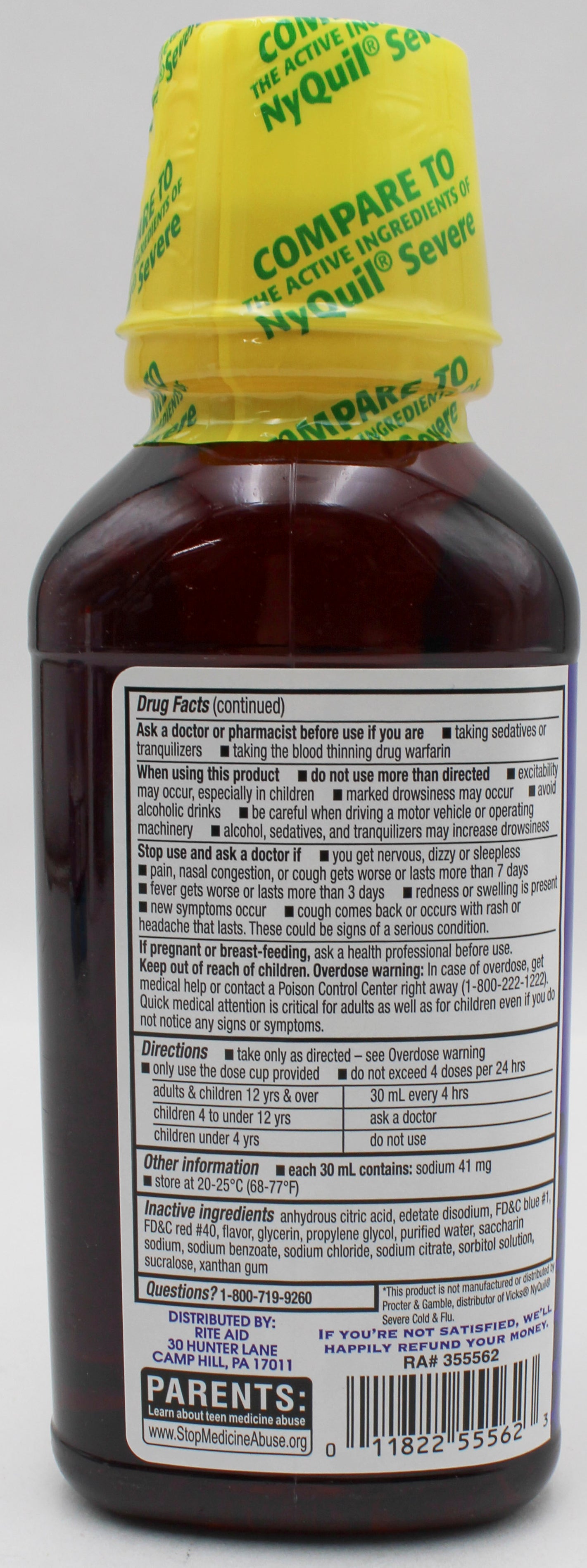 RITE AID NIGHTTIME SEVERE COLD & FLU RELIEF BERRY 12oz EXP 2/28/2027 COMPARES TO NyQuil