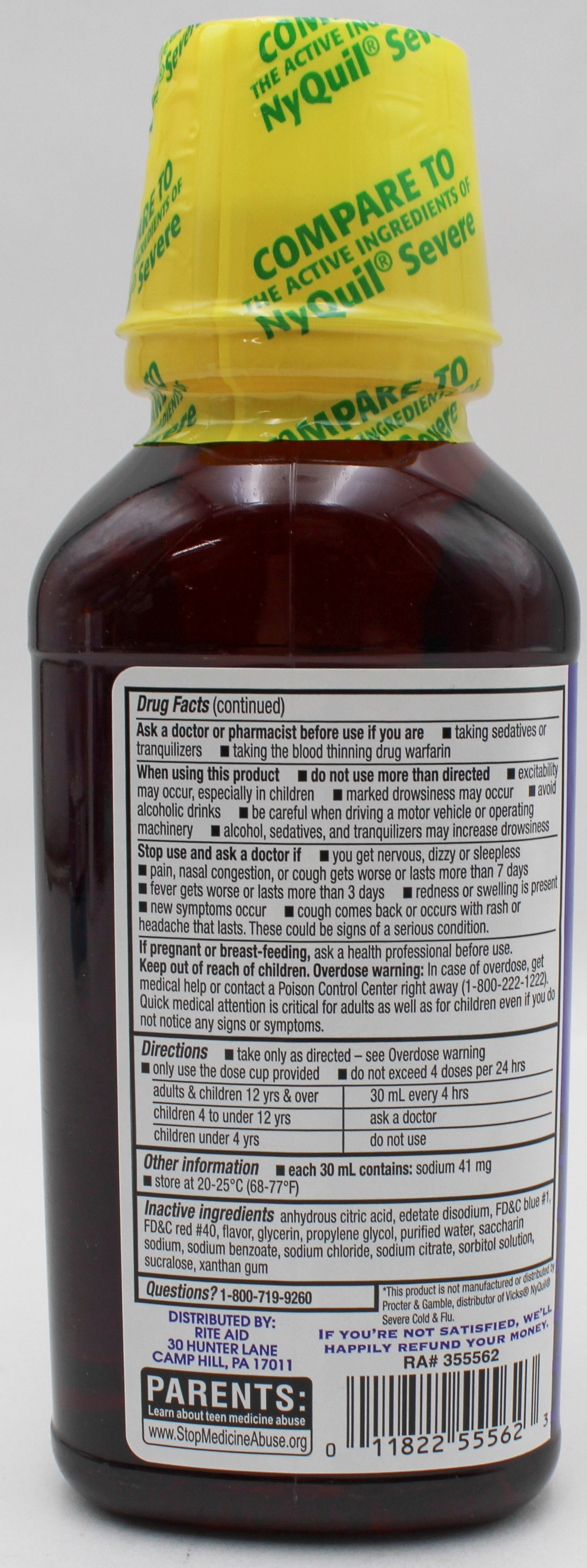 RITE AID NIGHTTIME SEVERE COLD & FLU RELIEF BERRY 12oz EXP 2/28/2027 COMPARES TO NyQuil