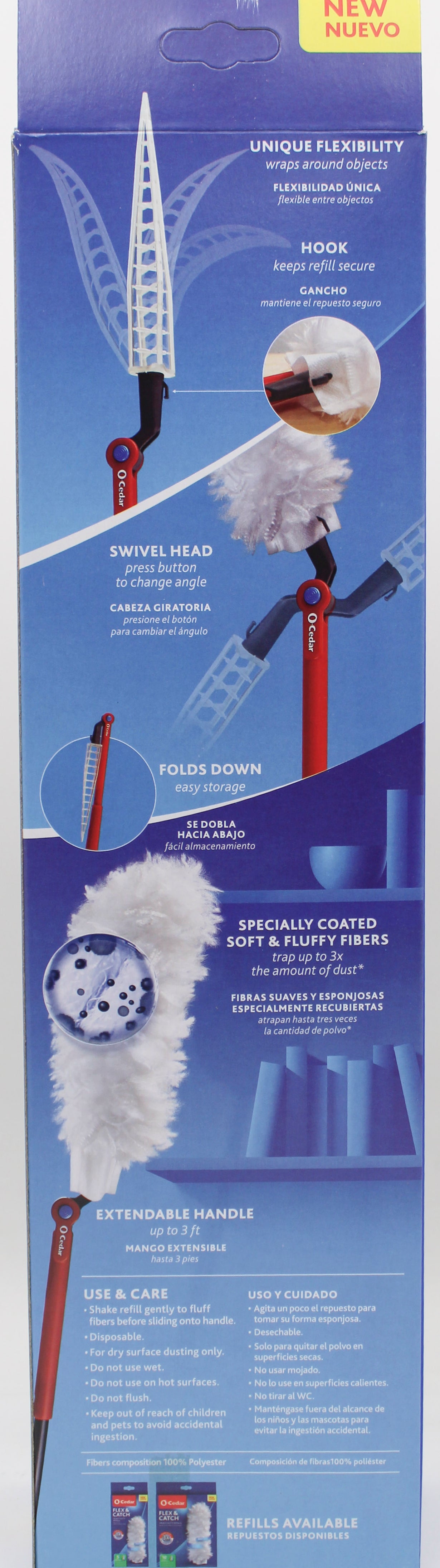 O-CEDAR FLEX & CATCH DUSTER WITH 5 REFILLS - 3FT LONG (HOME DEPOT LABEL)