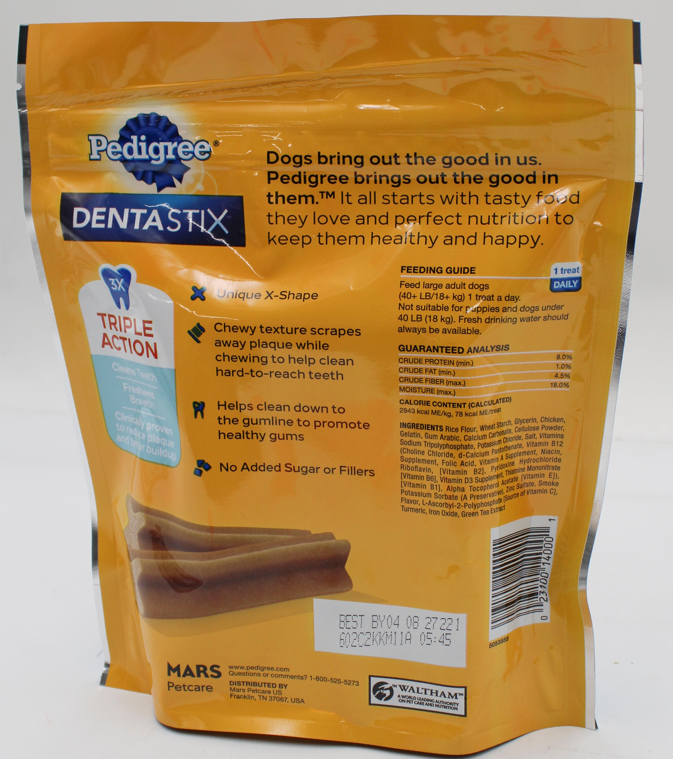 PEDIGREE DENTASTIX LARGE DENTAL TREATS 14.99 OZ, CLINICALLY PROVEN PLAQUE REDUCTION (18 PK) BB 4/8/2027