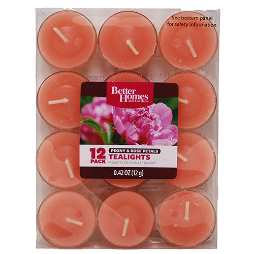 BETTER HOMES & GARDEN TEALIGHT CANDLES 12CT-PEONY/ROSE