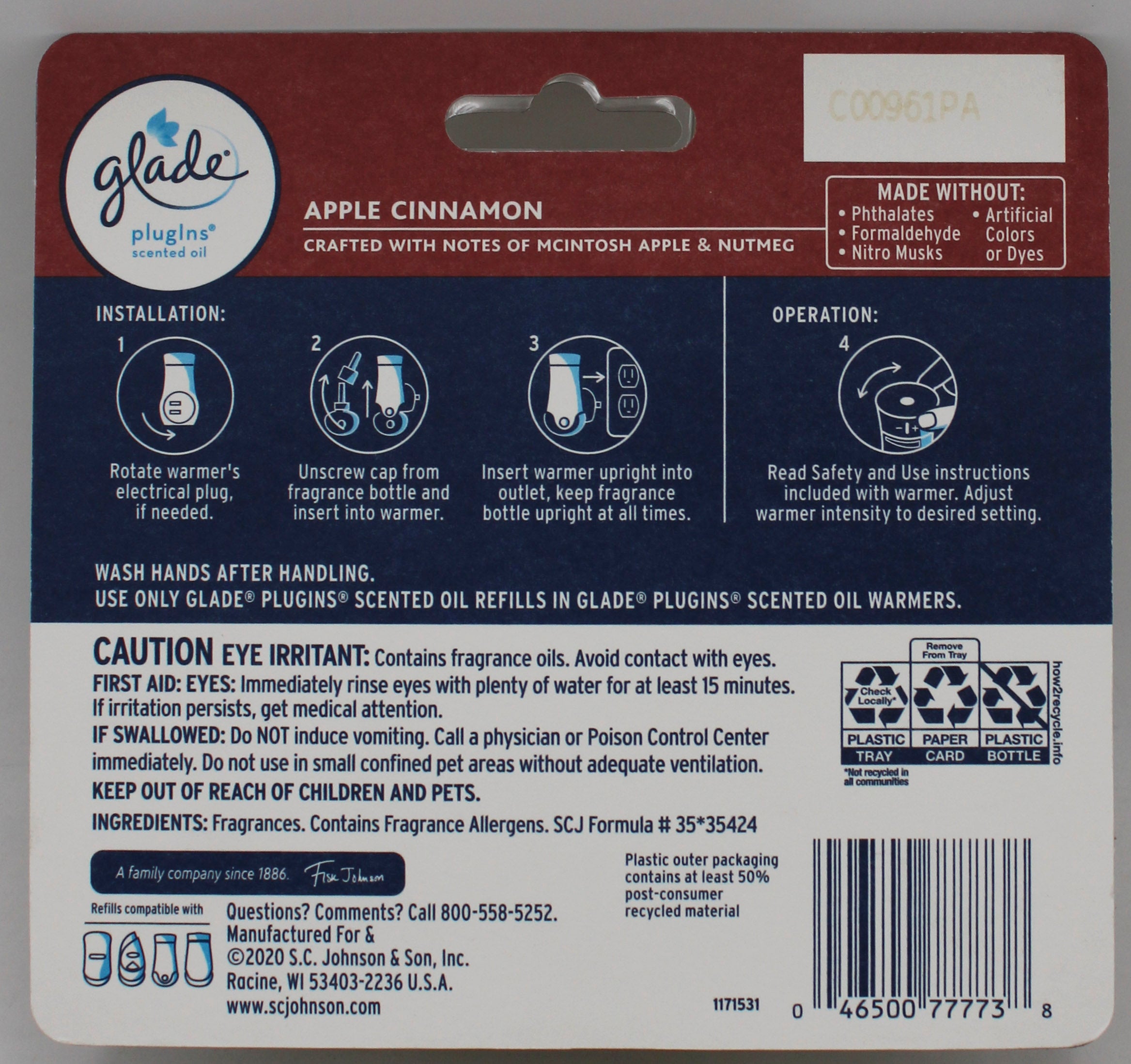 SP GLADE PLUGINS SCENTED OIL REFILL 5CT 0.67oz APPLE CINNAMON