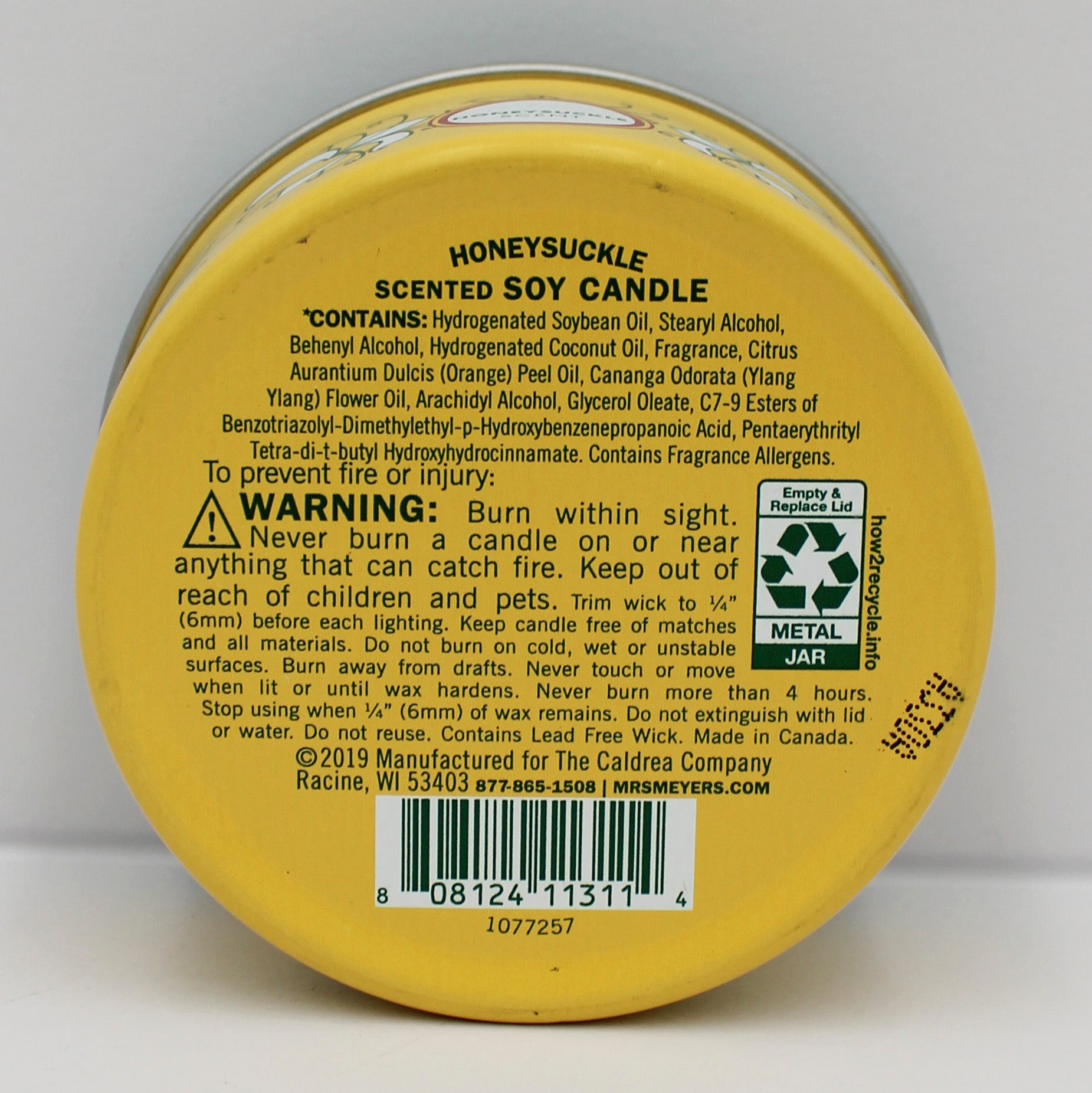 MRS MEYERS TIN CANDLE HONEYSUCKLE 2.9oz US*