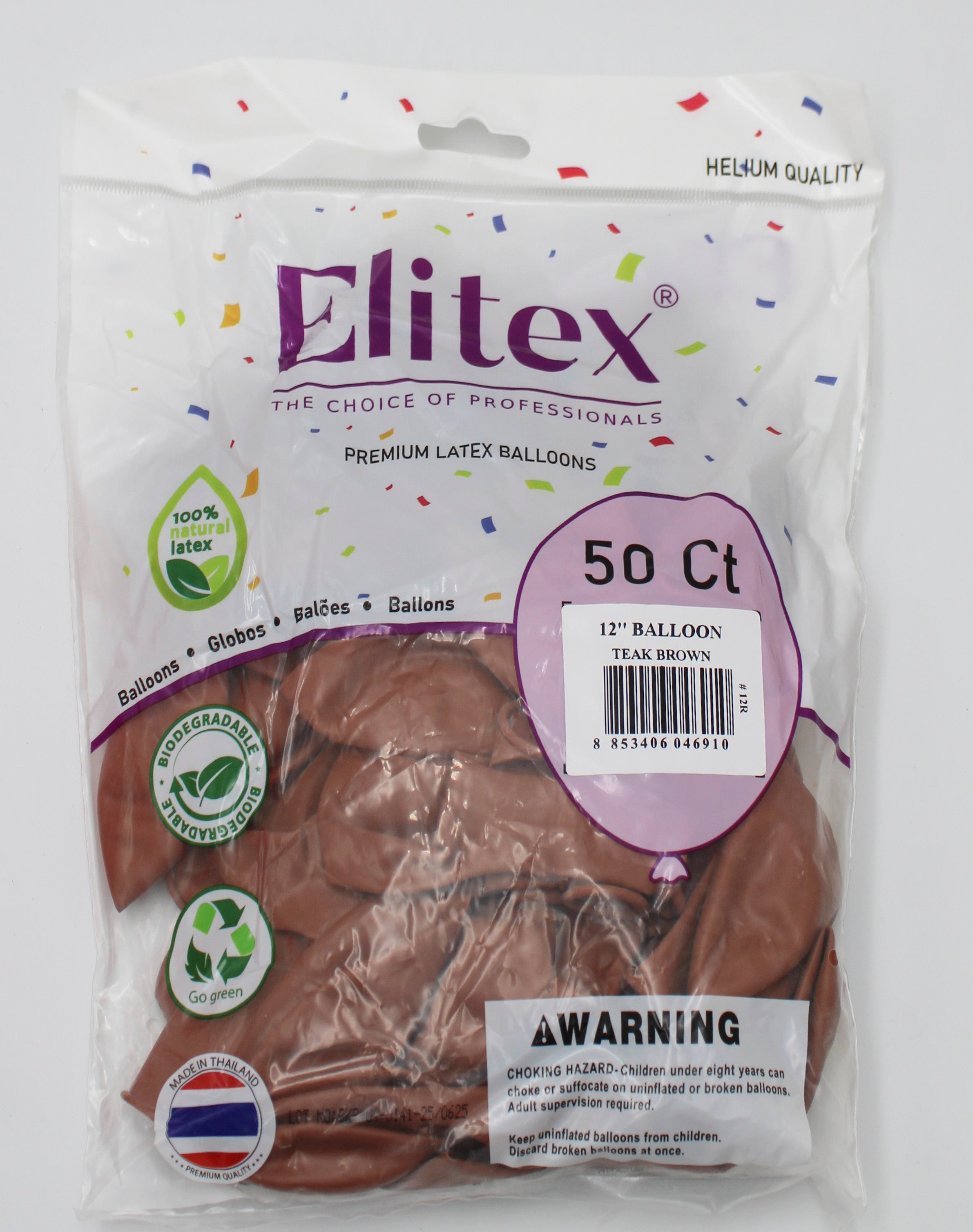 ELITEX 12" TEAK BROWN ROUND BALLOON, 50 PACK