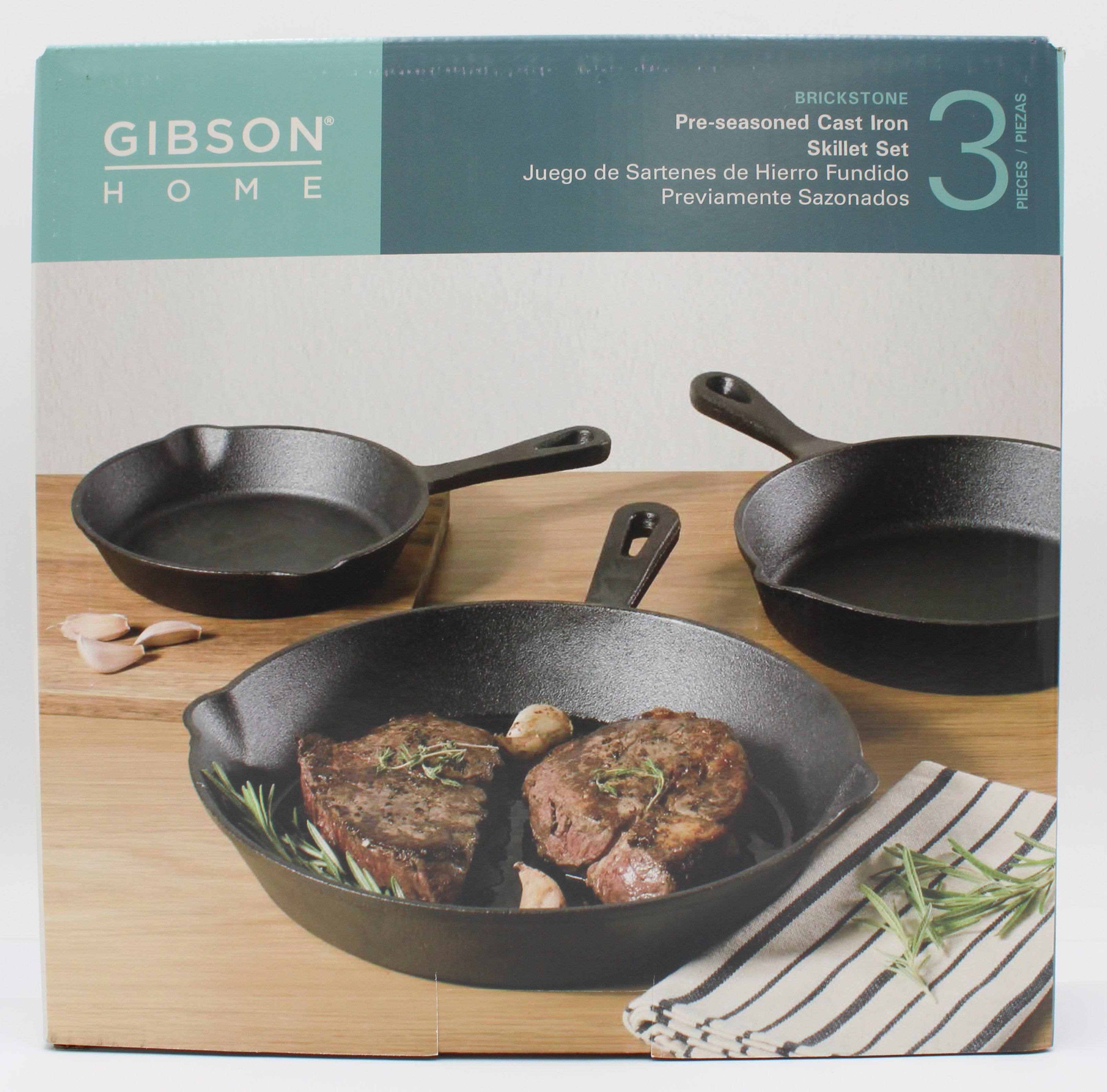 3PC CAST IRON SKILLET SET - 6in, 8in & 10in PRESEASONED NI