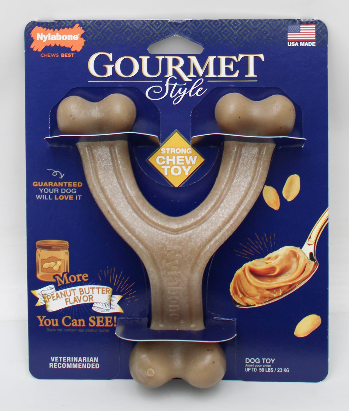 NYLABONE GOURMET STYLE STRONG CHEW WISHBONE, PEANUT BUTTER SZ LARGE