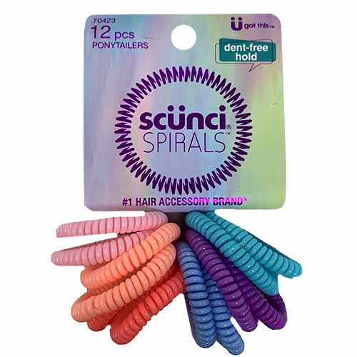 SCUNCI SPIRAL PONYTLRS 12CT ASST-NI