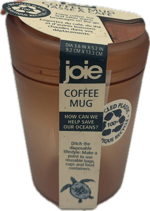 JOIE HYDRATE RECYCLED PLASTIC COFFE MUG 3.6"X5.2" BROWN 14OZ.