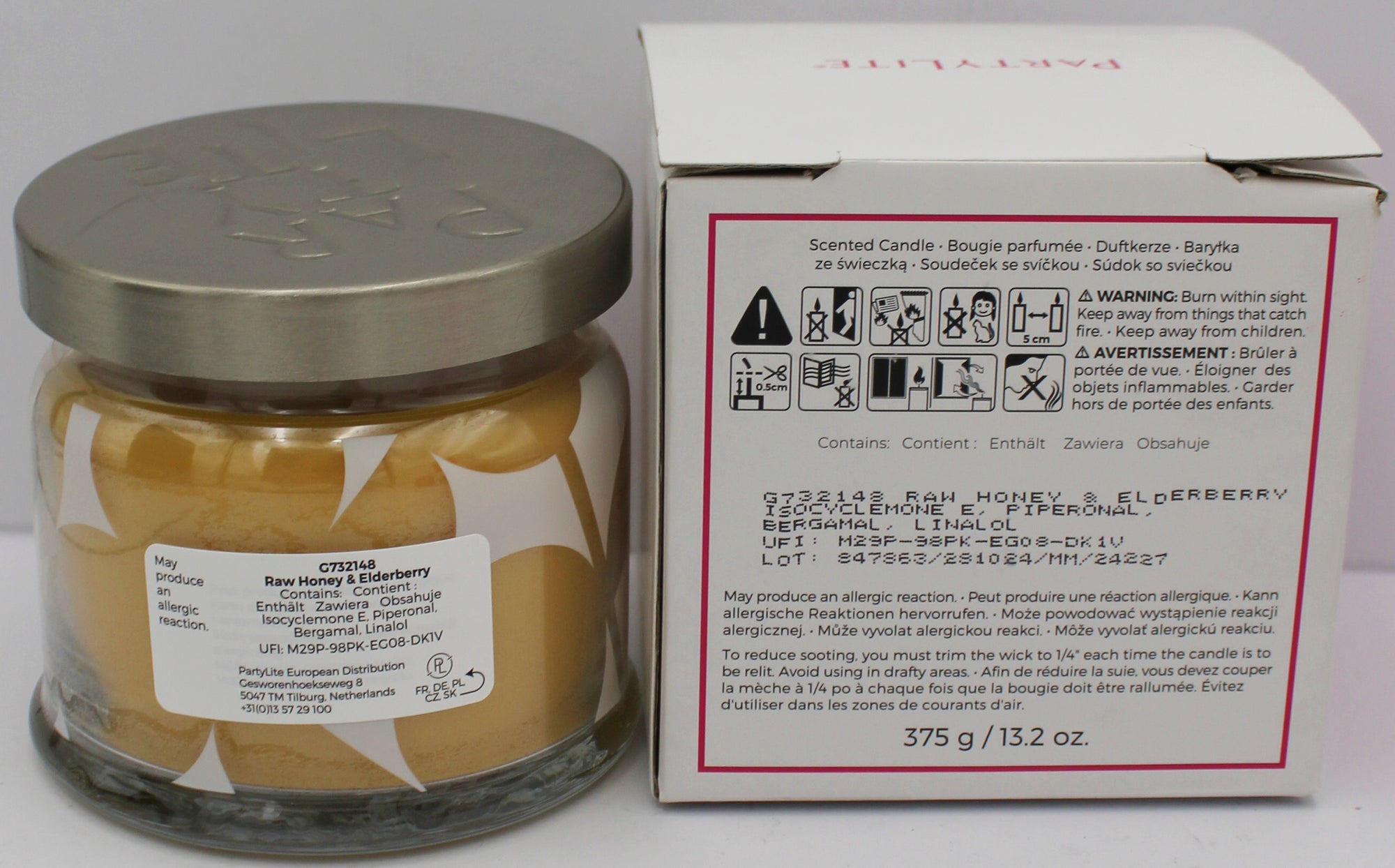 PARTYLITE RAW HONEY & ELDERBERRY 3-WICK JAR CANDLE 13.2oz