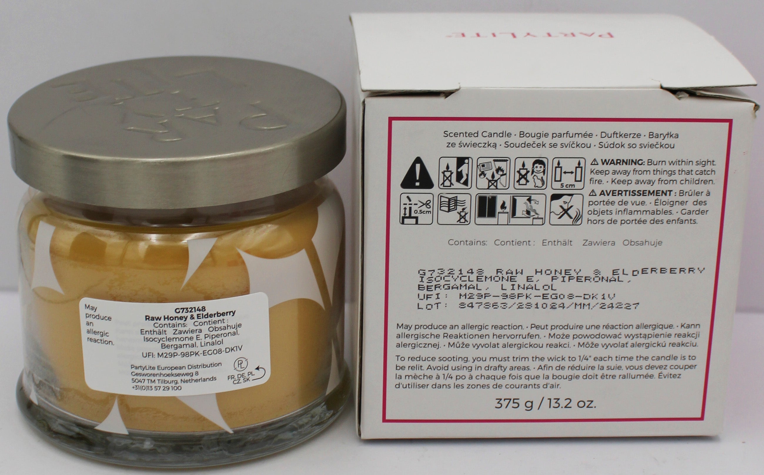 PARTYLITE RAW HONEY & ELDERBERRY 3-WICK JAR CANDLE 13.2oz