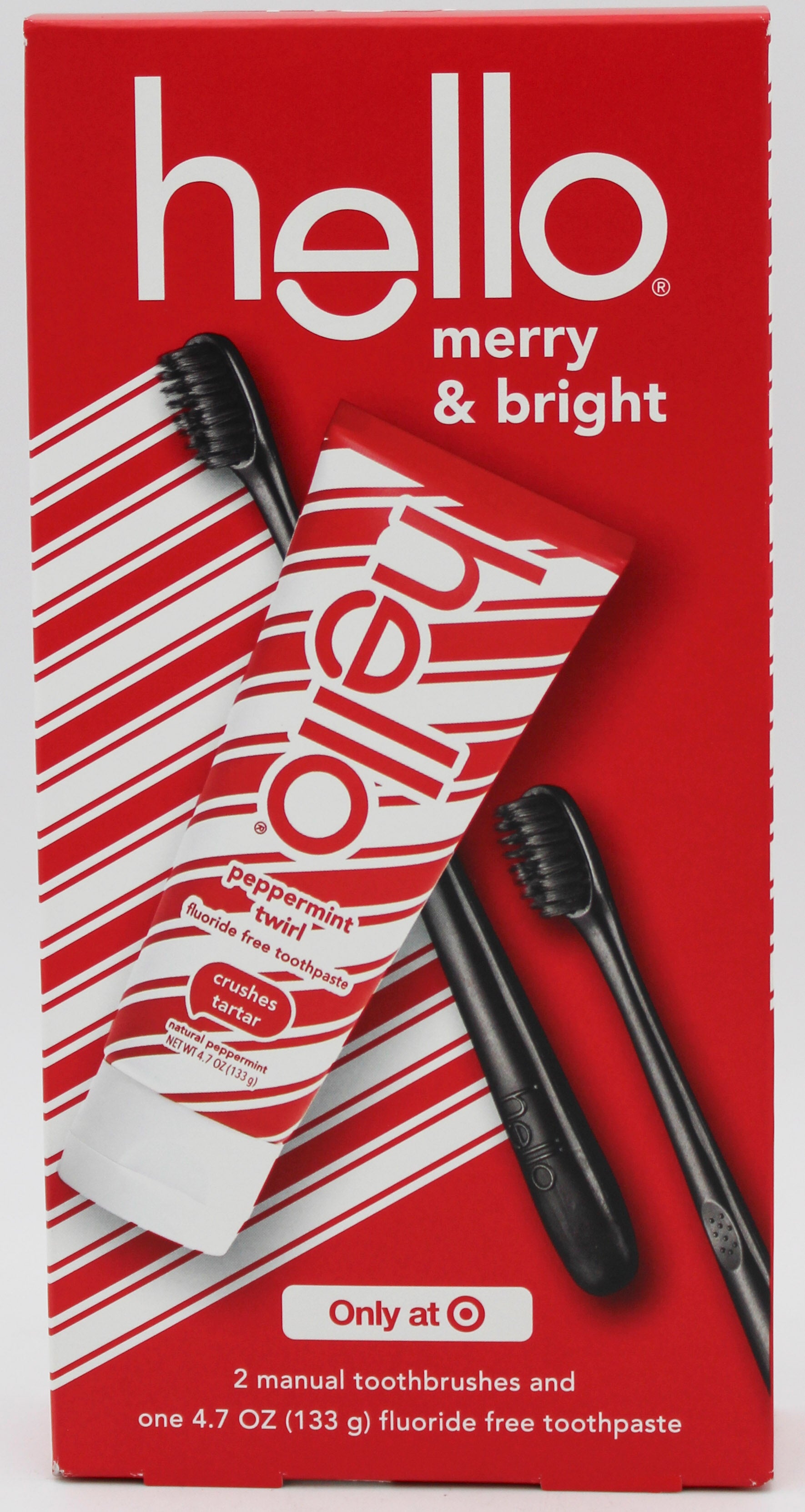 HELLO MERRY & BRIGHT TOOTHBRUSH/TOOTHPASTE GIFT SET 3ct NI