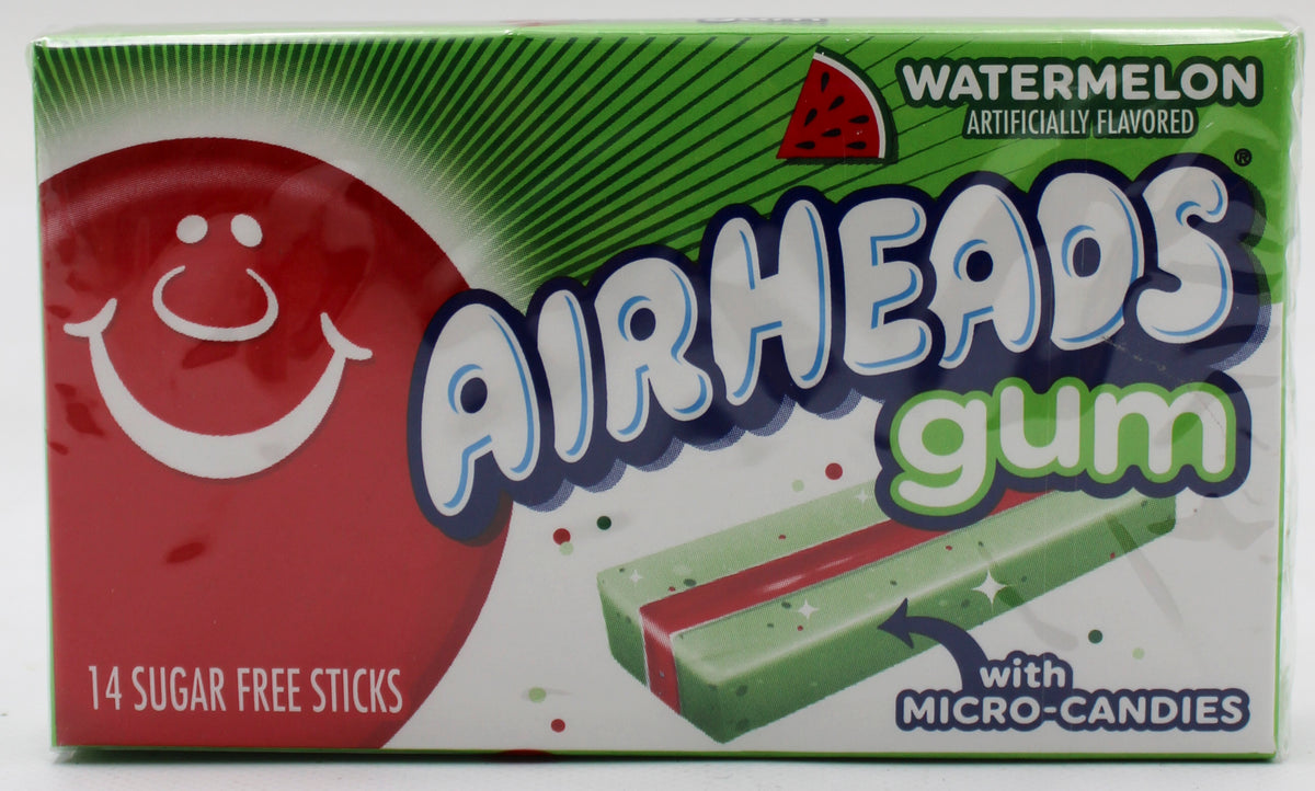 AIRHEADS SUGAR-FREE CHEWING GUM, WATERMELON, 14-PIECE PACK BB 8/31/27 NI
