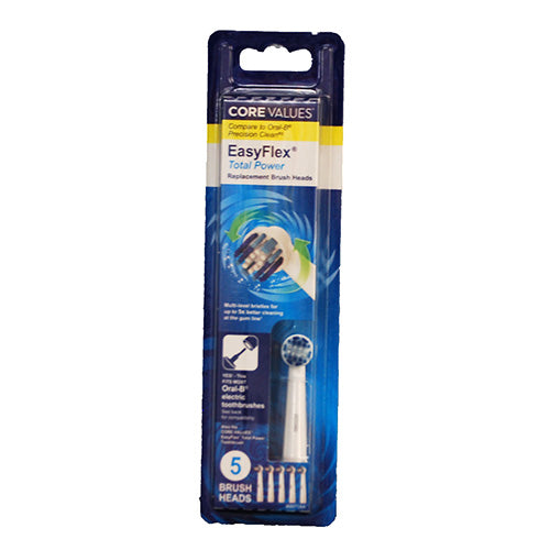 CORE VALUES REPLACEMENT TOTAL POWER BRUSH HEADS 5PK (FITS MOST ORAL-B ELECTRIC BRUSHES)