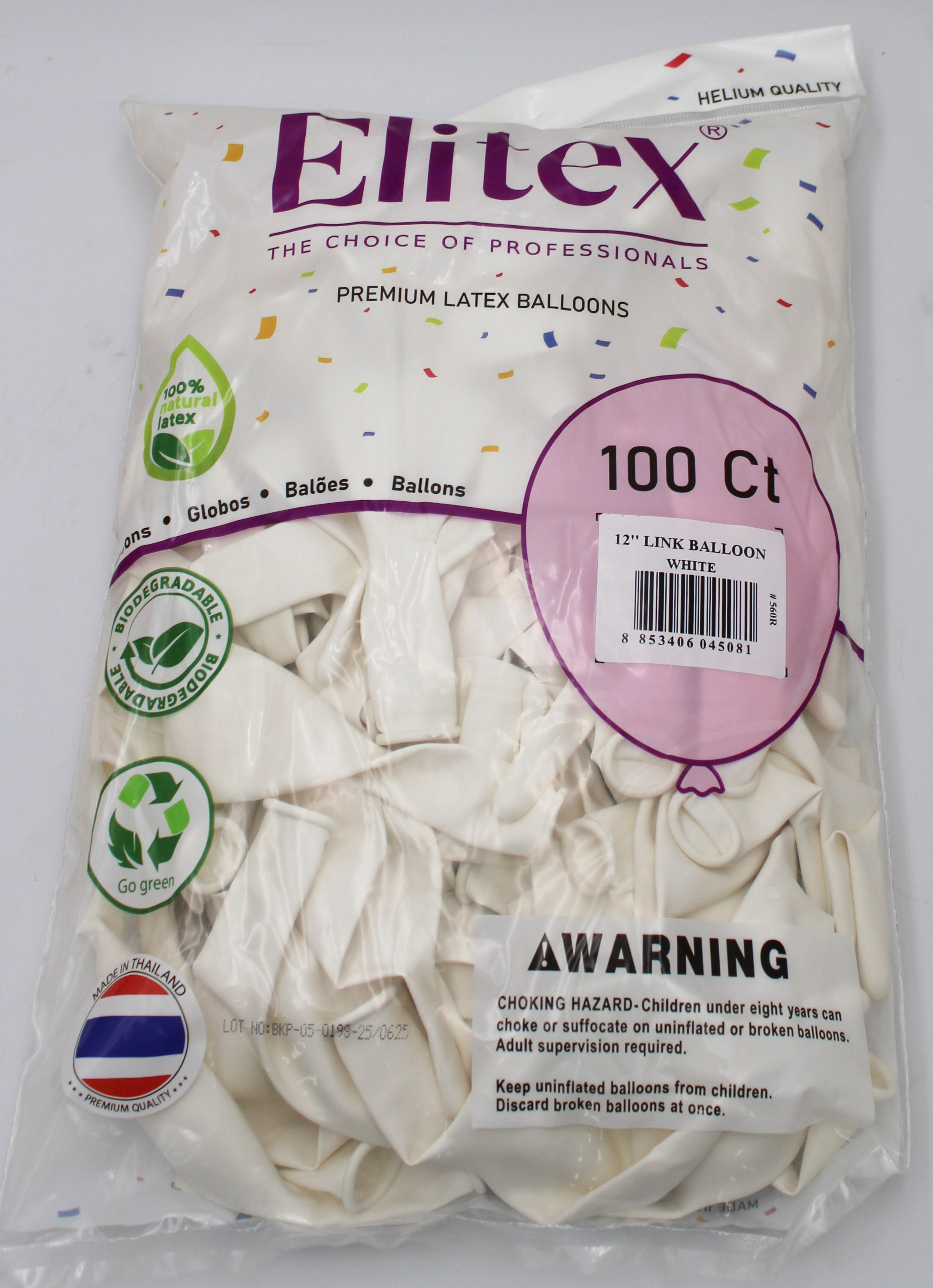 ELITEX 12" WHITE LINK BALLOON, 100 PACK