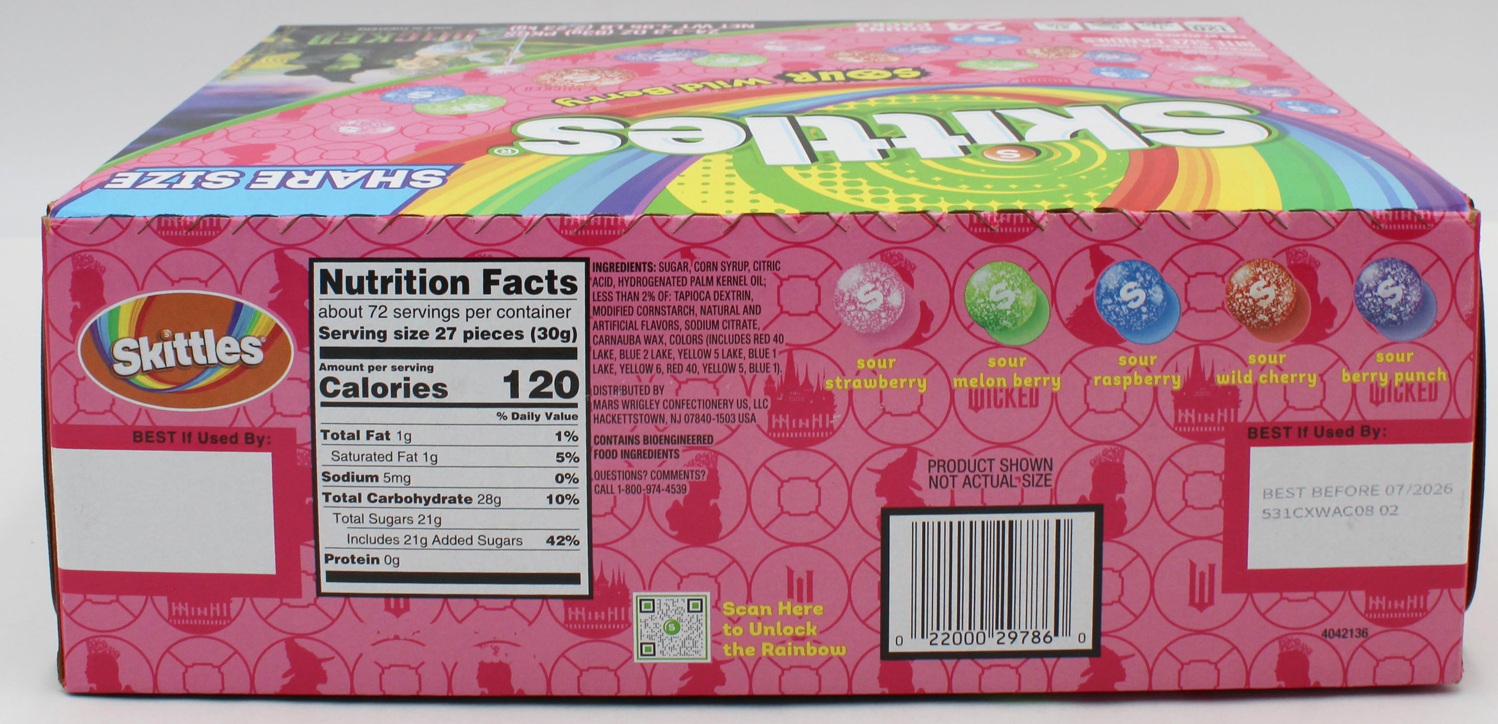 SKITTLES SOUR WILD BERRY SHARE SIZE WICKED 3.3oz BB 7/31/2026