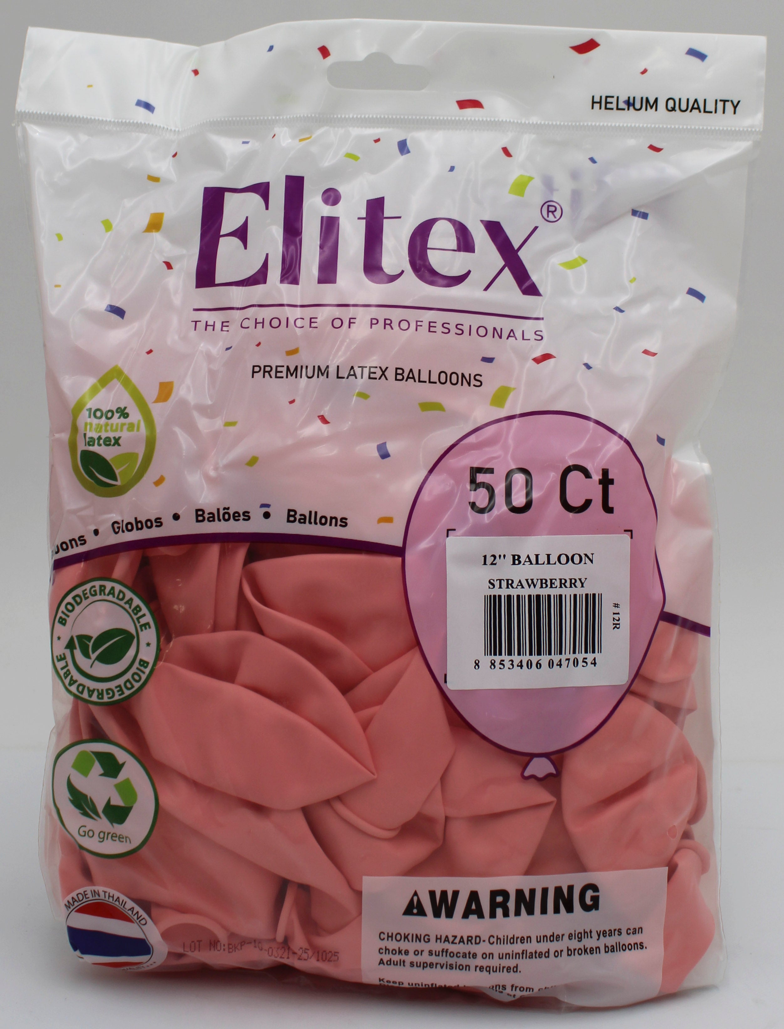 ELITEX 12" SMOOTHIE STRAWBERRY ROUND BALLOON, 50 PACK