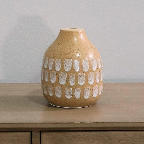 DABS PATTERNED CERAMIC CANDLE HOLDER 6.75"H x 5.25"Dia