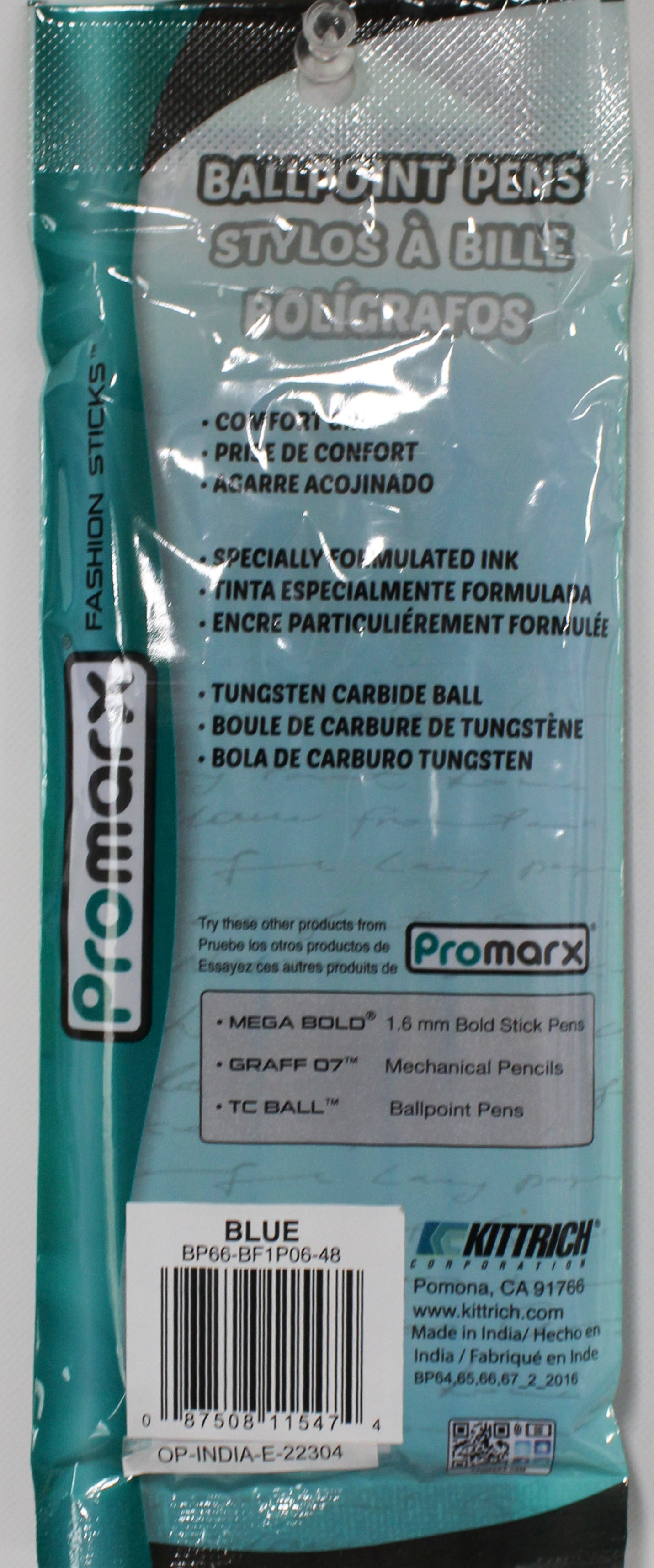 PROMARX FASHION GRIP STICK PENS 1.0 MM BLUE 6CT