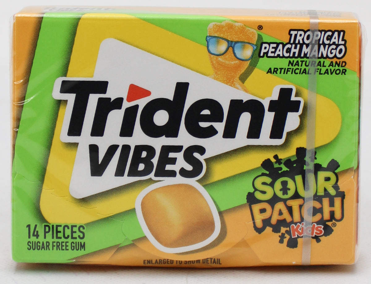 TRIDENT VIBES SOUR PATCH KIDS SUGAR-FREE CHEWING GUM, TROPICAL PEACH MANGO, 14-PIECE CLUTCH PACK BB 5/20/27 NI