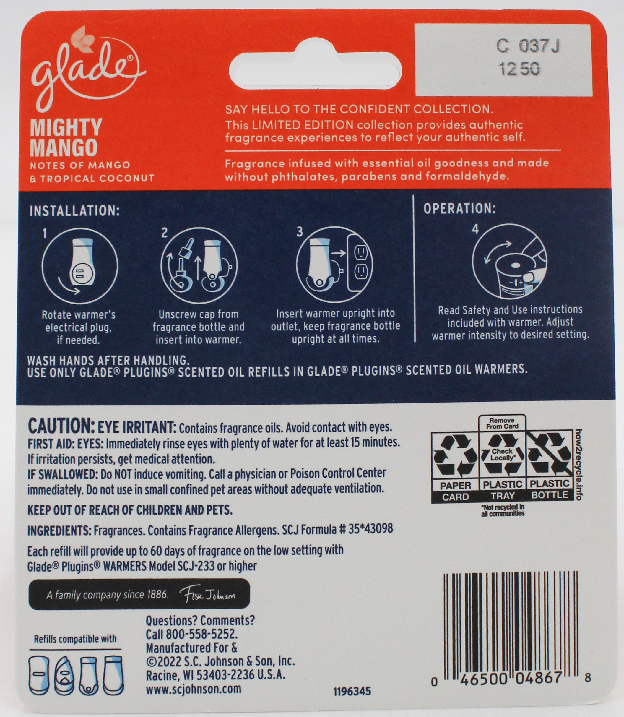 GLADE PLUGINS SCENTED OIL MIGHTY MANGO 1ct + WARMER 0.67floz US