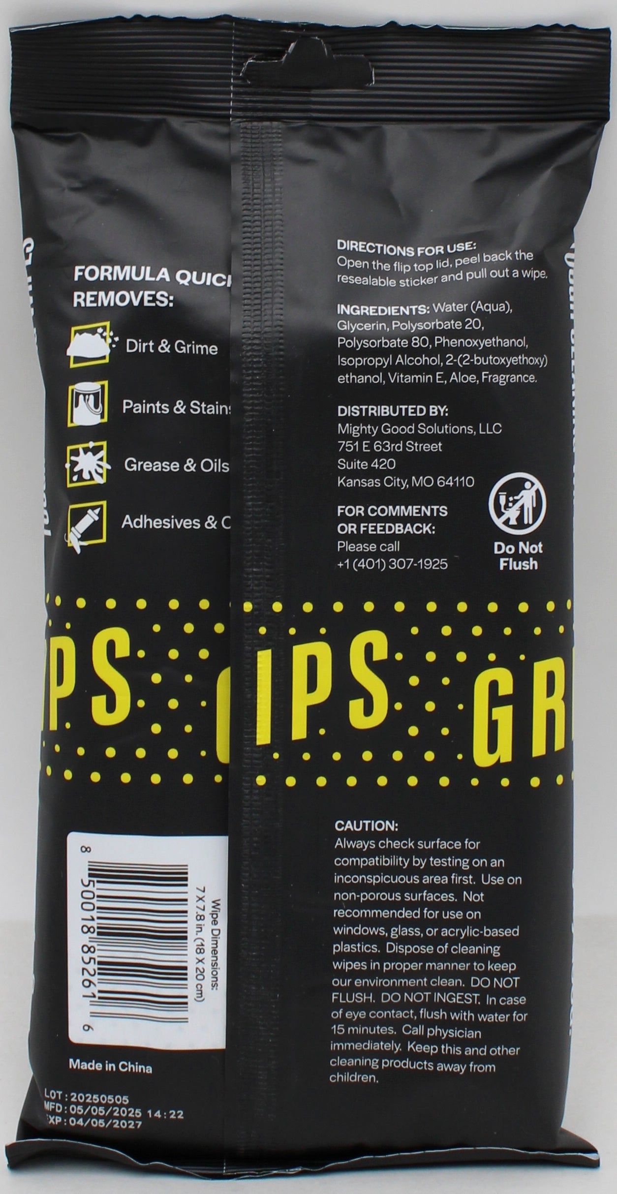 GRIPS TO GO TOUGH CLEANING WIPES EXP 4/5/27