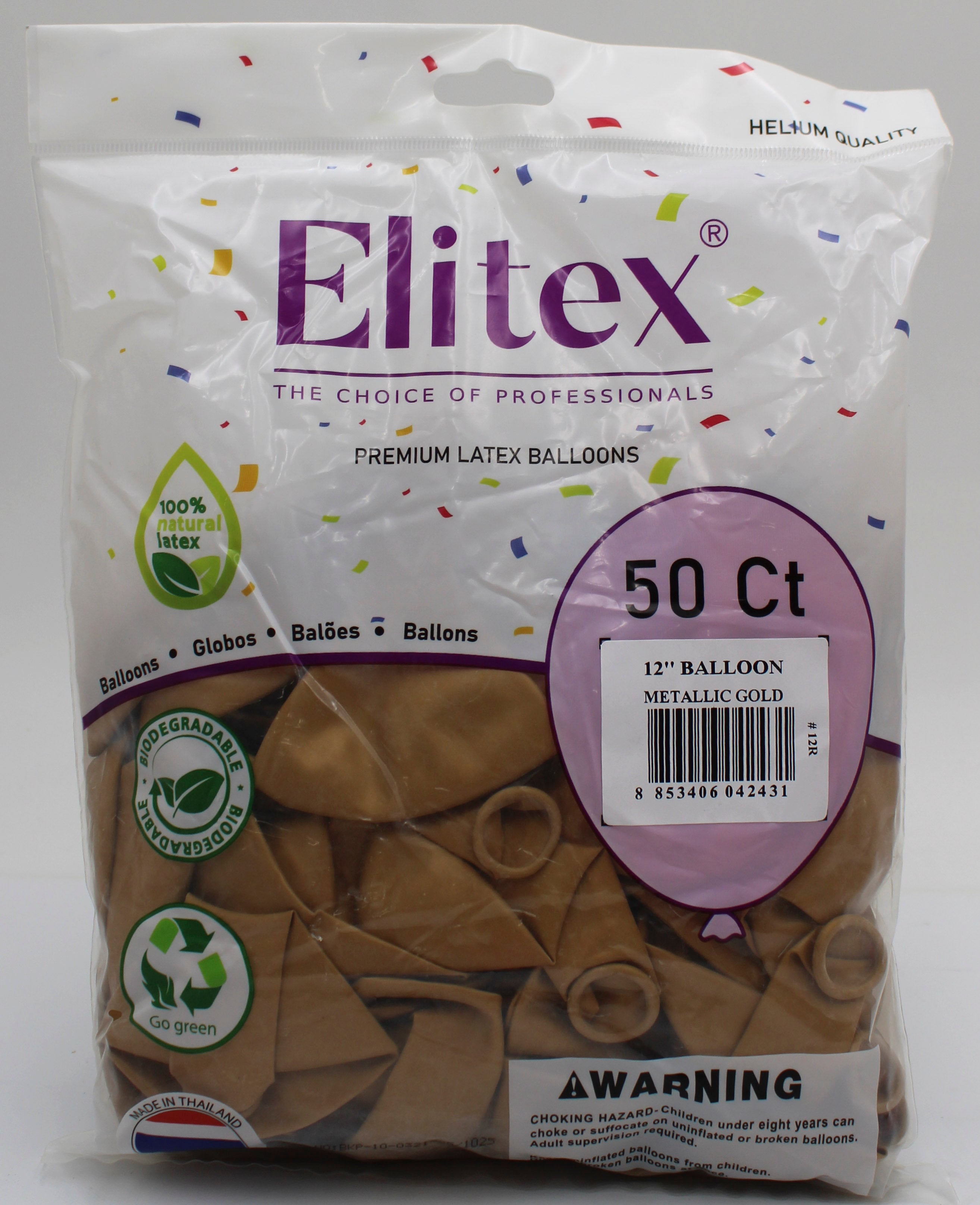 ELITEX 12" METALLIC GOLD ROUND BALLOON, 50 PACK