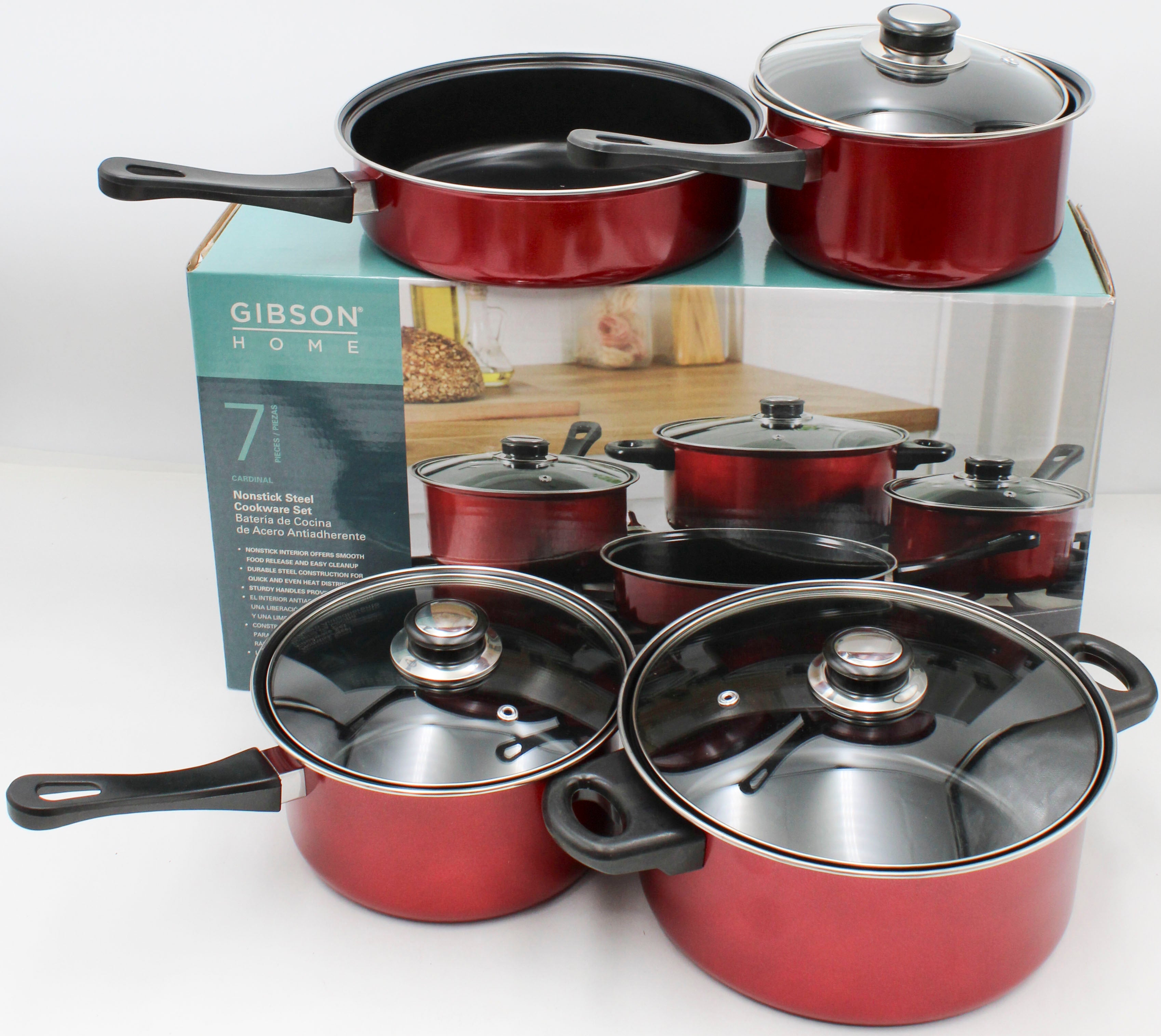 7PC NS GIBSON COOKWARE SET - METALLIC RED NI