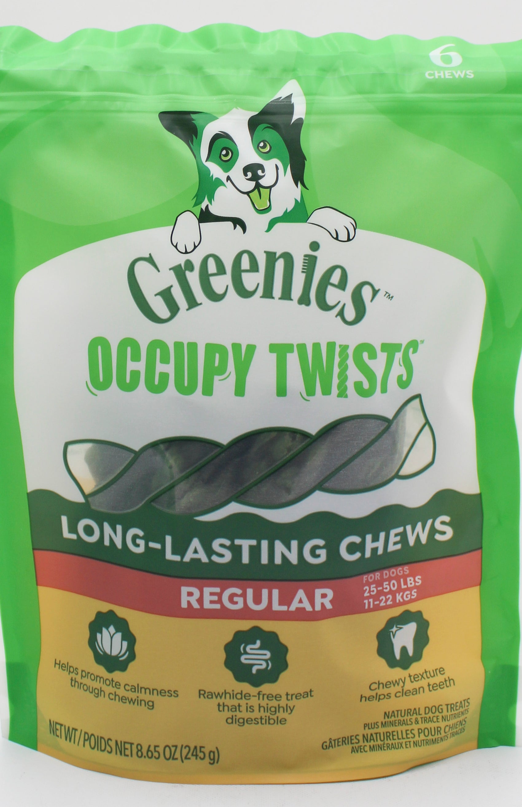 GREENIES OCCUPY TWISTS NATURAL DOG TREATS REGULAR SIZE CHICKEN FLAVOR 8.65 OZ. (6 PK) BB 2/3/2027
