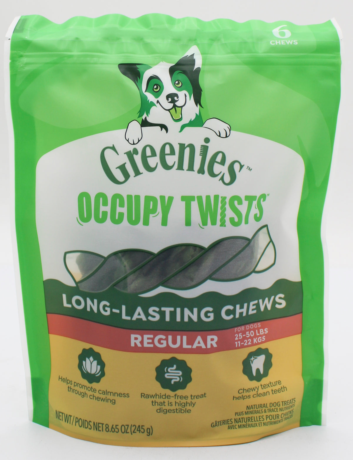 GREENIES OCCUPY TWISTS NATURAL DOG TREATS REGULAR SIZE CHICKEN FLAVOR 8.65 OZ. (6 PK) BB 2/3/2027