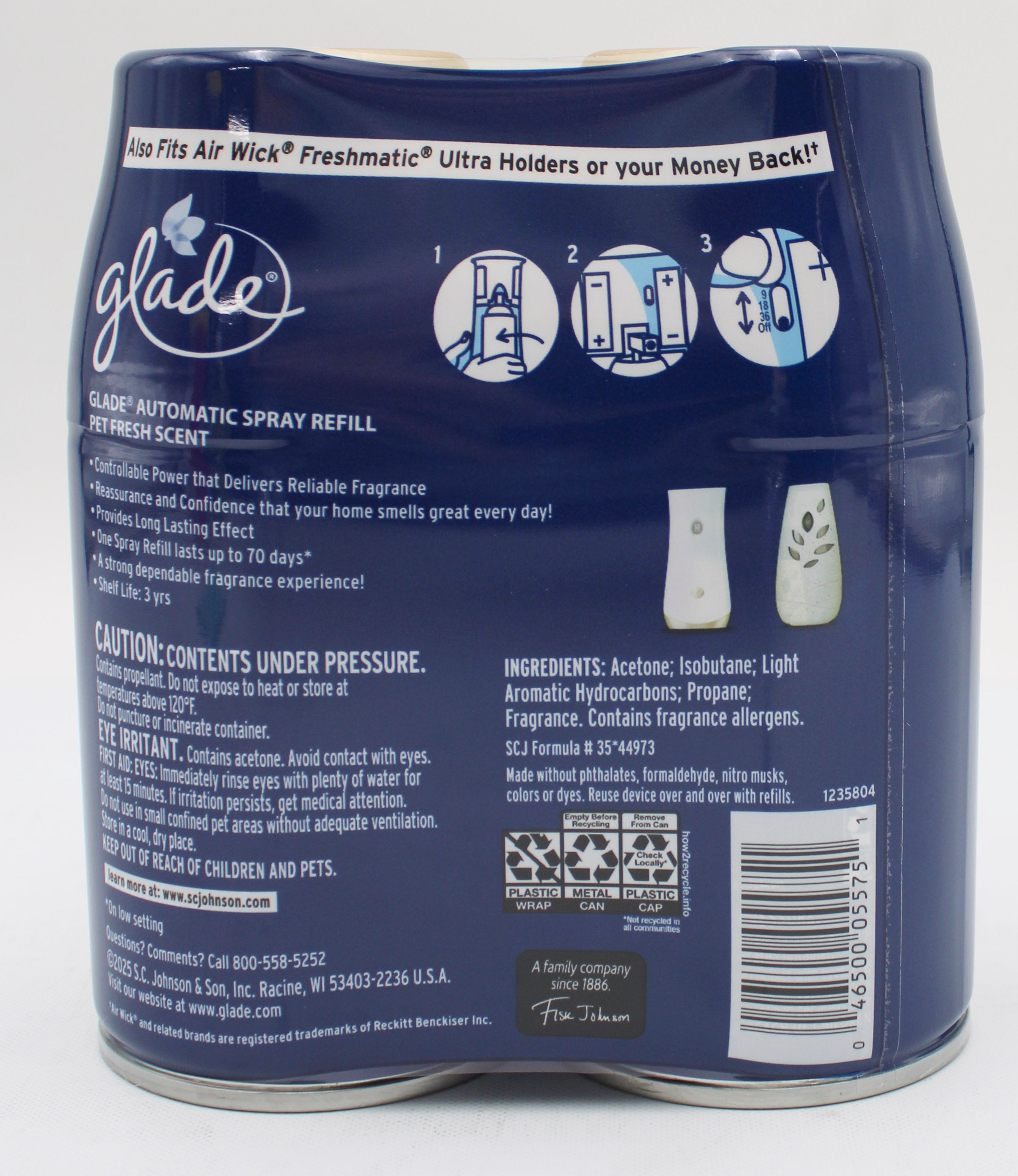 GLADE AUTOMATIC SPRAY PET FRESH SCENT 2 REFILLS 6.2oz US