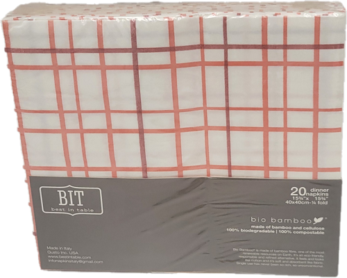 "BEST IN TABLE DINNER NAPKINS BIO BAMBOO 40X40CM 20CT GRID BURGUNDY