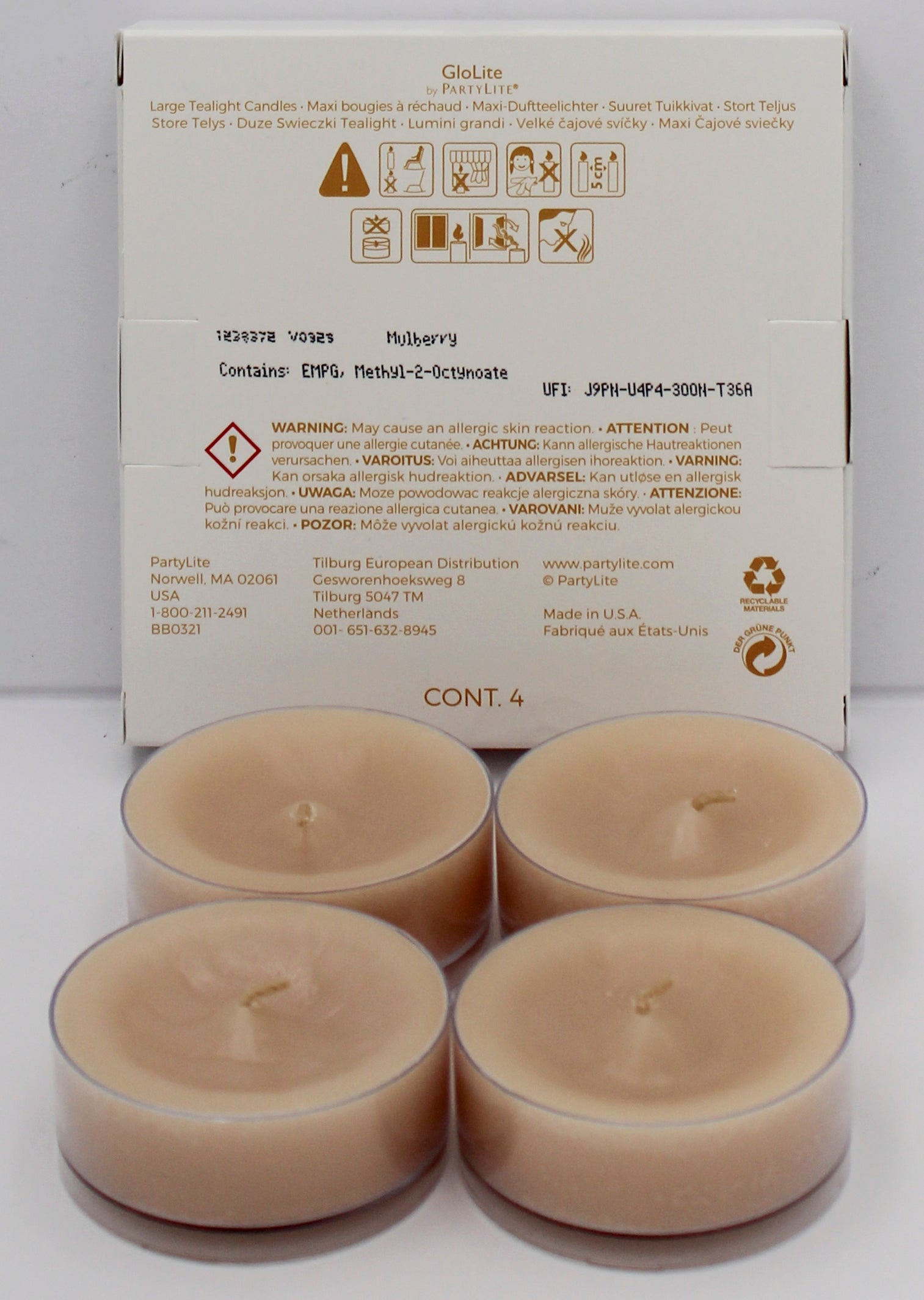 PARTYLITE GLO MULBERRY LARGE TEALIGHTS 4ct