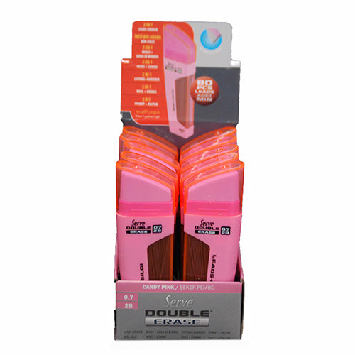 SERVE DOUBLE ERASE 0.7 LEAD TUBE AND ERASER IN 1 (10CT COUNTER DISPLAY) PINK